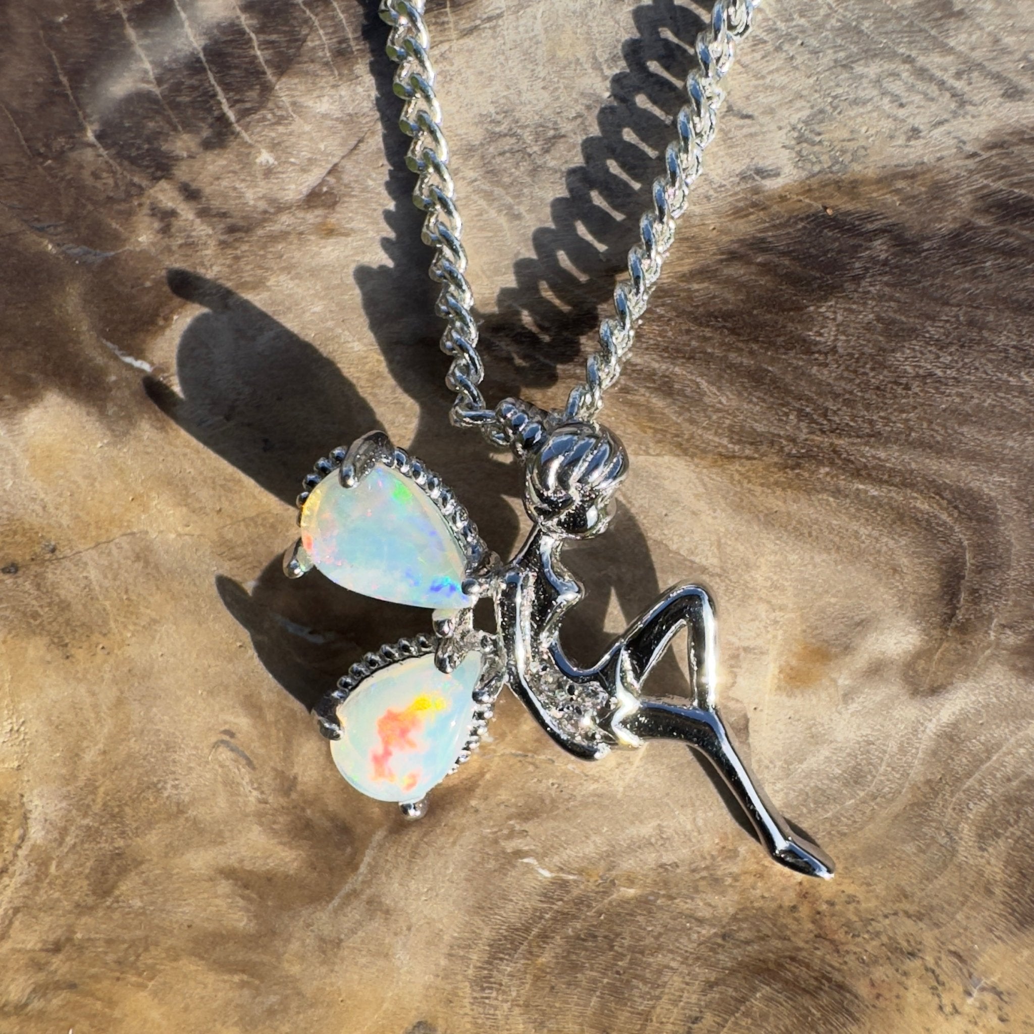 Gawler Ranges Sprite – 0.6ct Lightning Ridge Opal 925 Silver Fairy Pendant