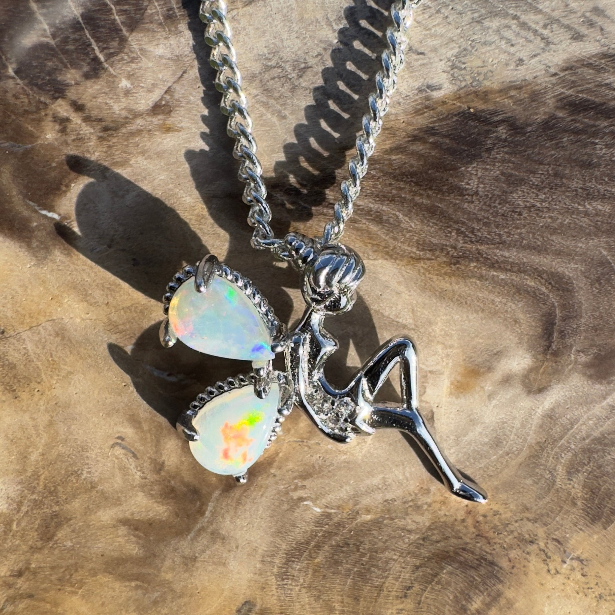 Gawler Ranges Sprite – 0.6ct Lightning Ridge Opal 925 Silver Fairy Pendant
