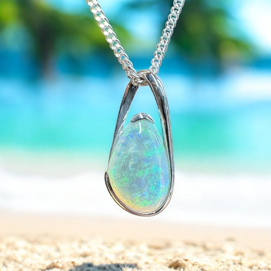 Ghost Gum ~ 2.2ct Solid Coober Pedy Crystal Opal 925 Sterling Silver Pendant Necklace