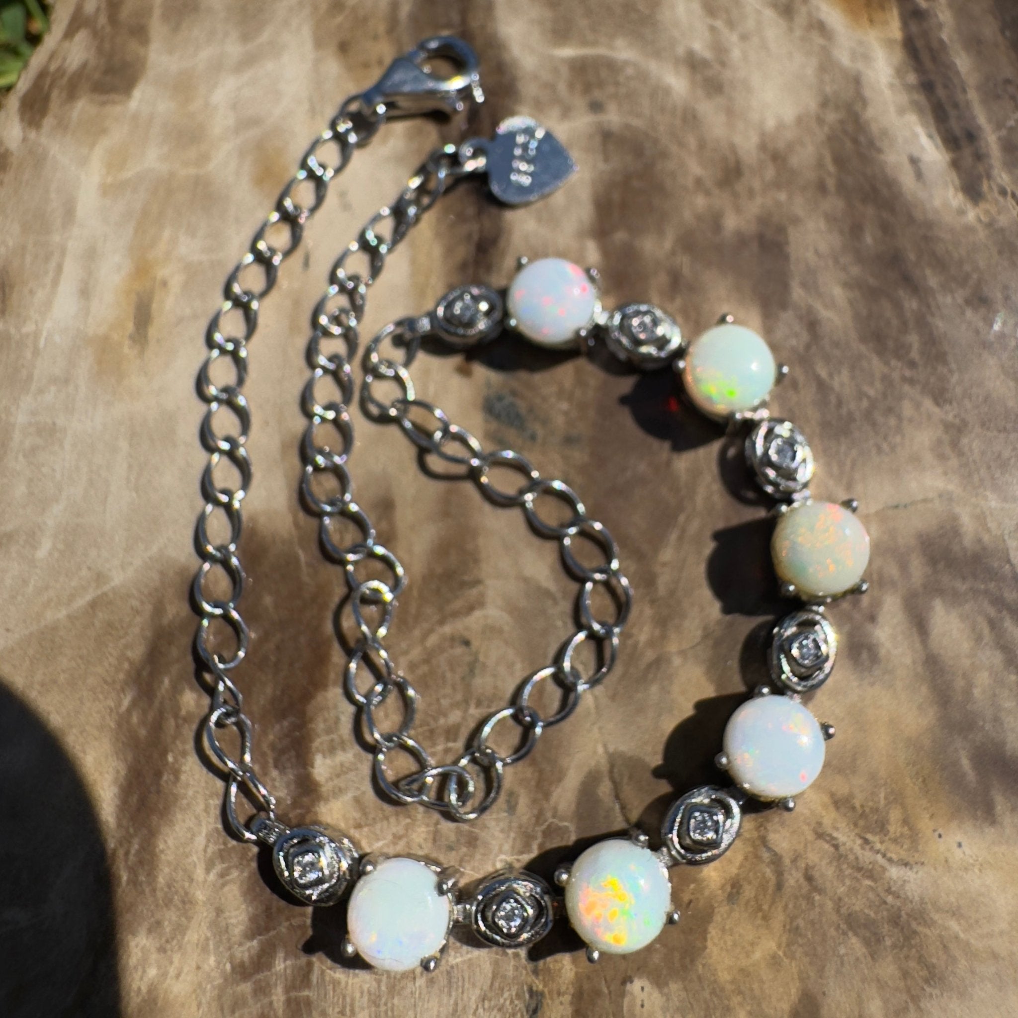 Gibb River Light ~ 1.8ct Coober Pedy Opal and Cubic Zirconia 925 Sterling Silver Bracelet