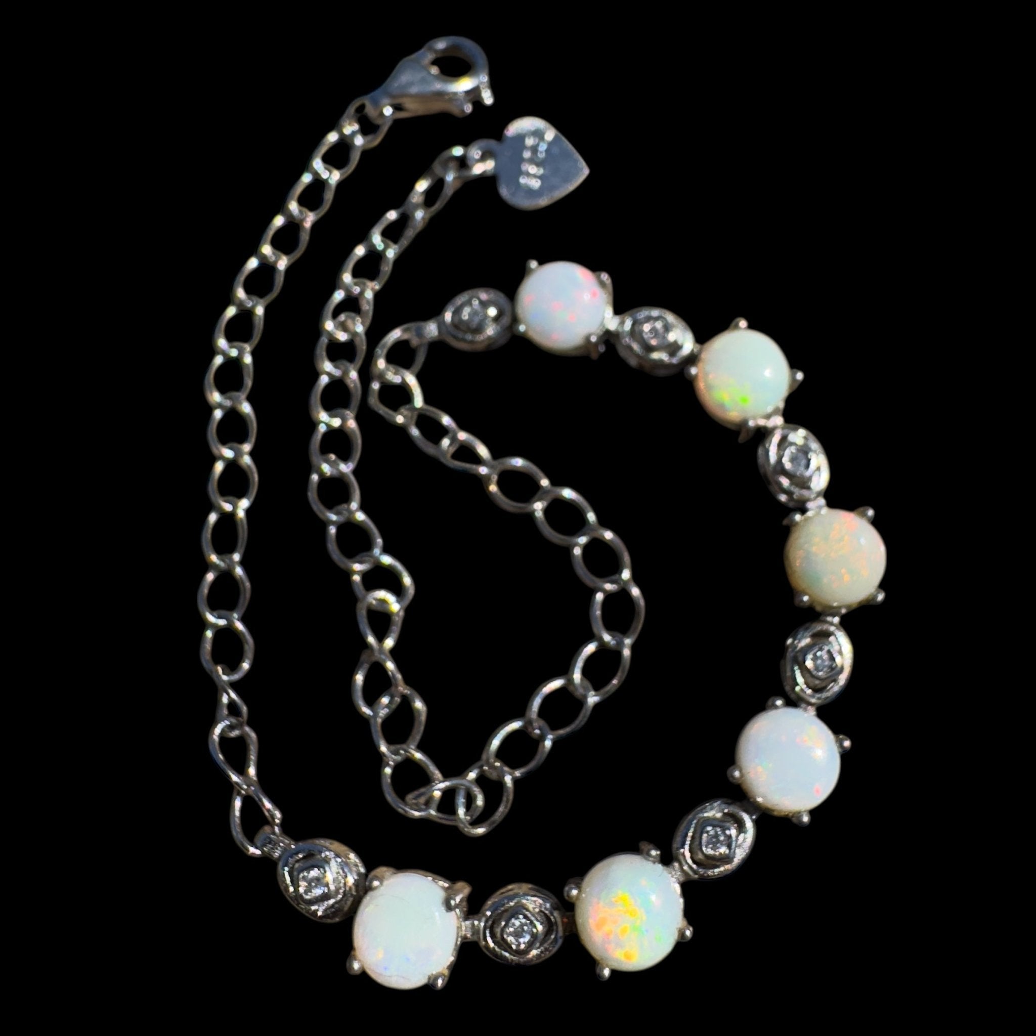 Gibb River Light ~ 1.8ct Coober Pedy Opal and Cubic Zirconia 925 Sterling Silver Bracelet