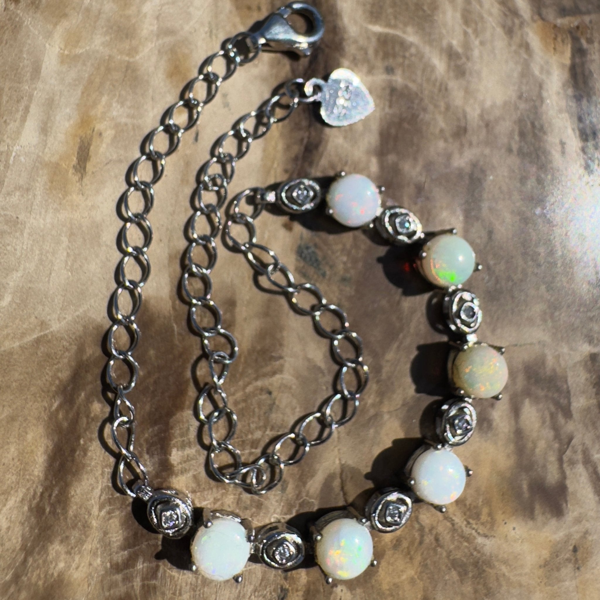 Gibb River Light ~ 1.8ct Coober Pedy Opal and Cubic Zirconia 925 Sterling Silver Bracelet