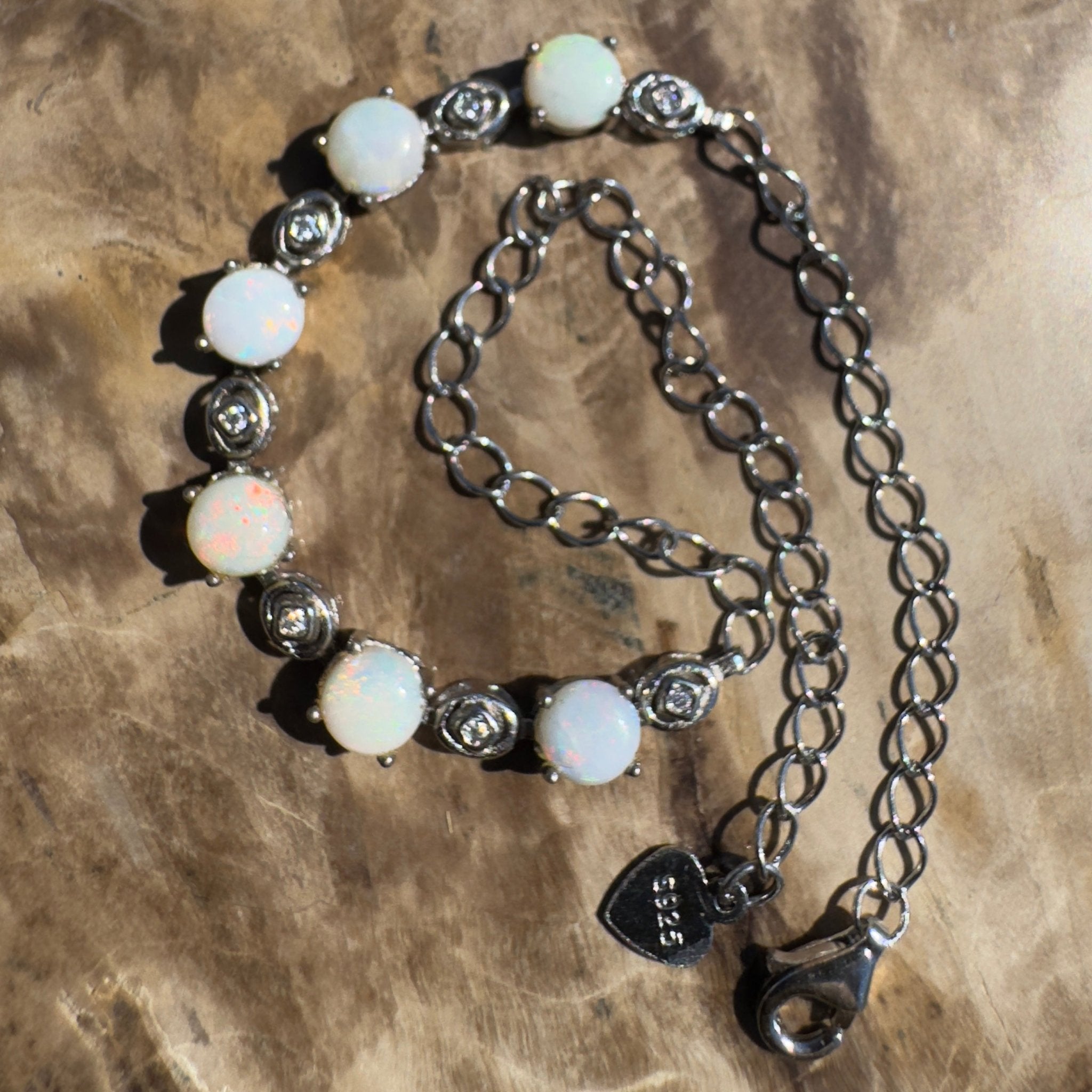 Gibb River Light ~ 1.8ct Coober Pedy Opal and Cubic Zirconia 925 Sterling Silver Bracelet