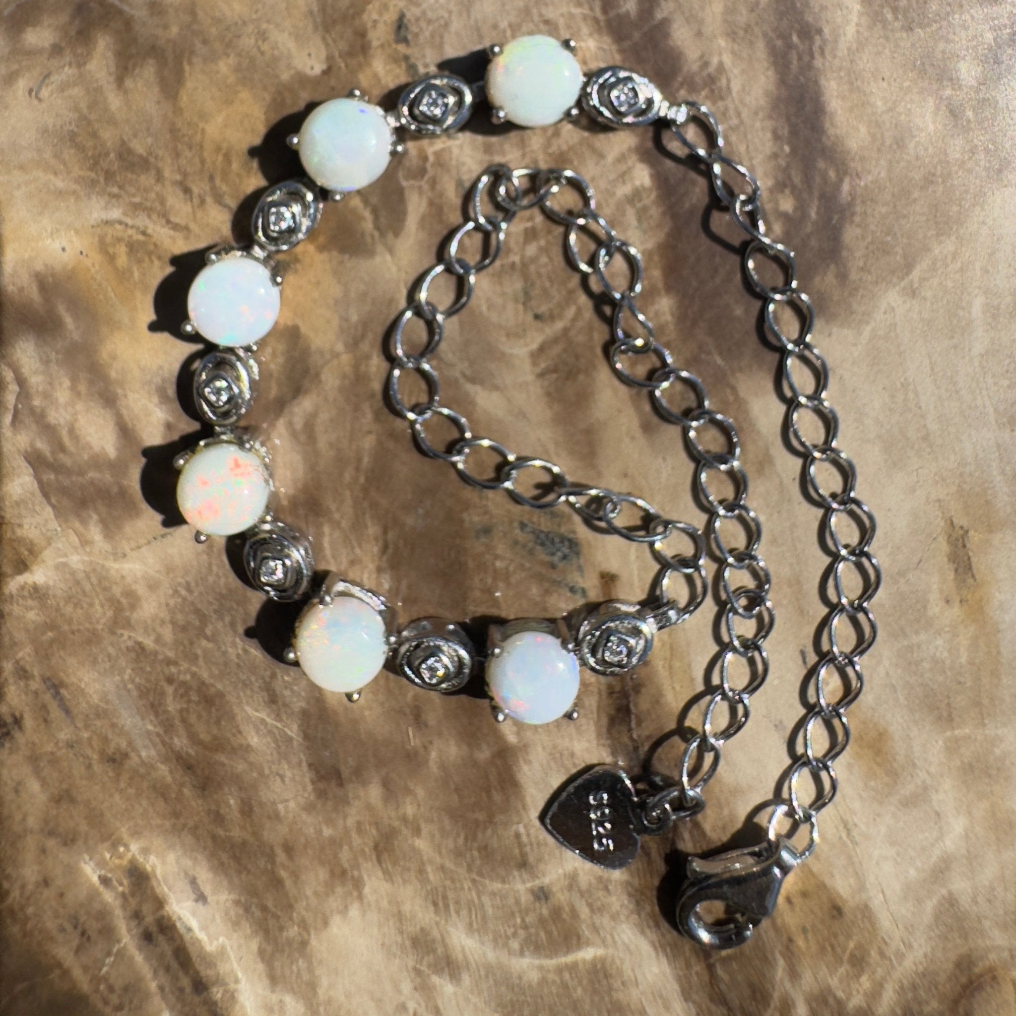 Gibb River Light ~ 1.8ct Coober Pedy Opal and Cubic Zirconia 925 Sterling Silver Bracelet