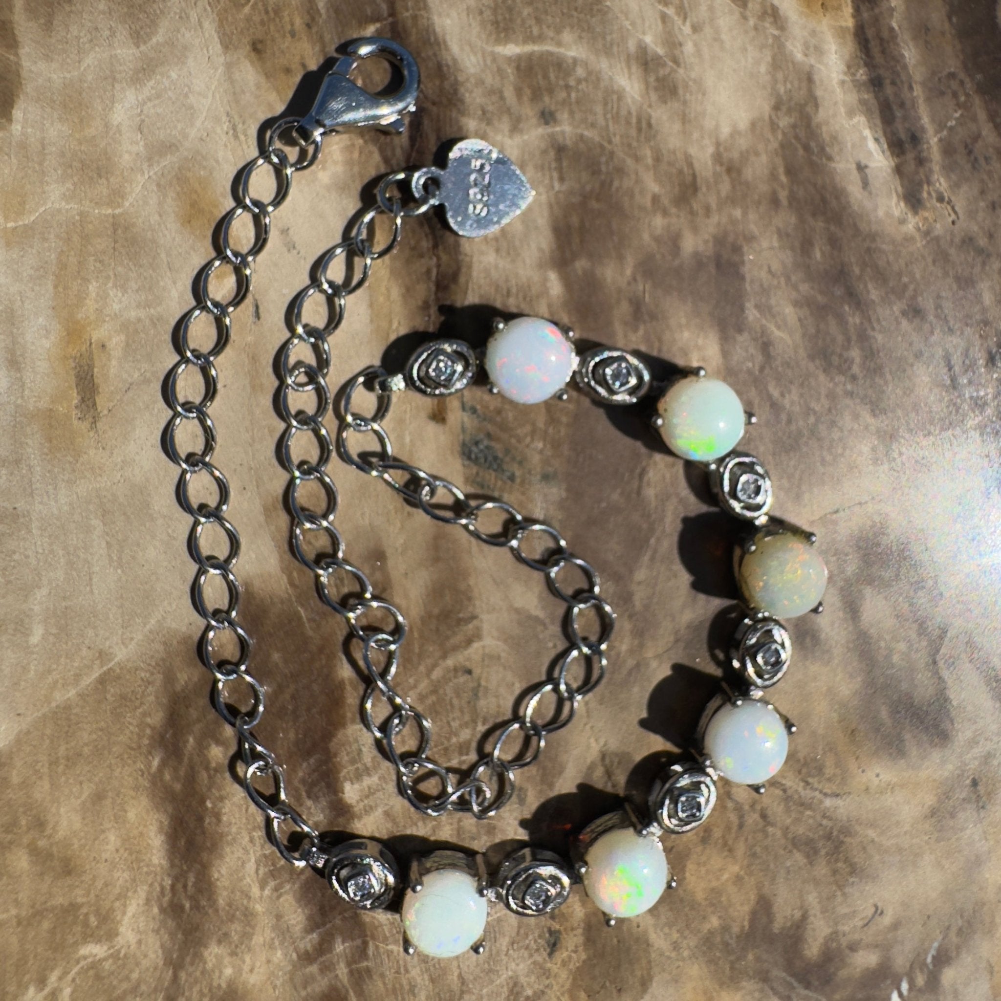 Gibb River Light ~ 1.8ct Coober Pedy Opal and Cubic Zirconia 925 Sterling Silver Bracelet
