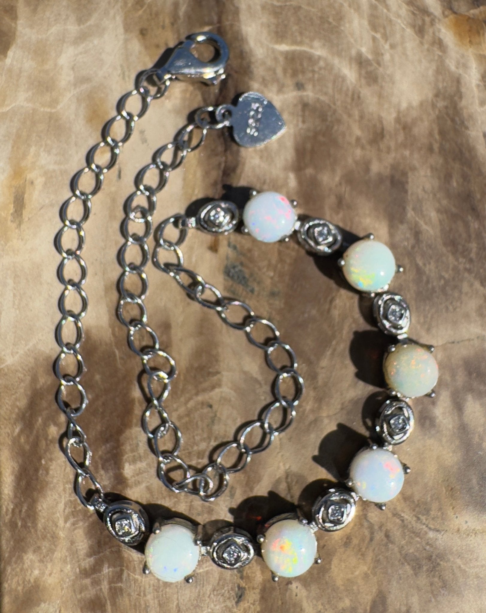 Gibb River Light ~ 1.8ct Coober Pedy Opal and Cubic Zirconia 925 Sterling Silver Bracelet