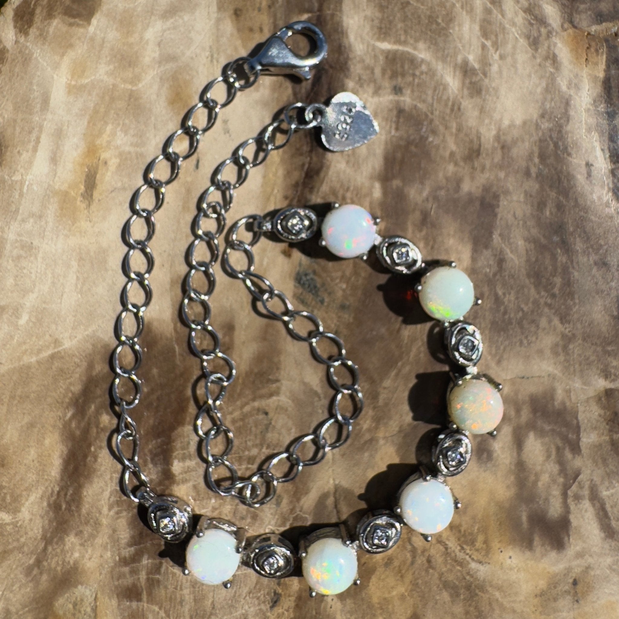 Gibb River Light ~ 1.8ct Coober Pedy Opal and Cubic Zirconia 925 Sterling Silver Bracelet