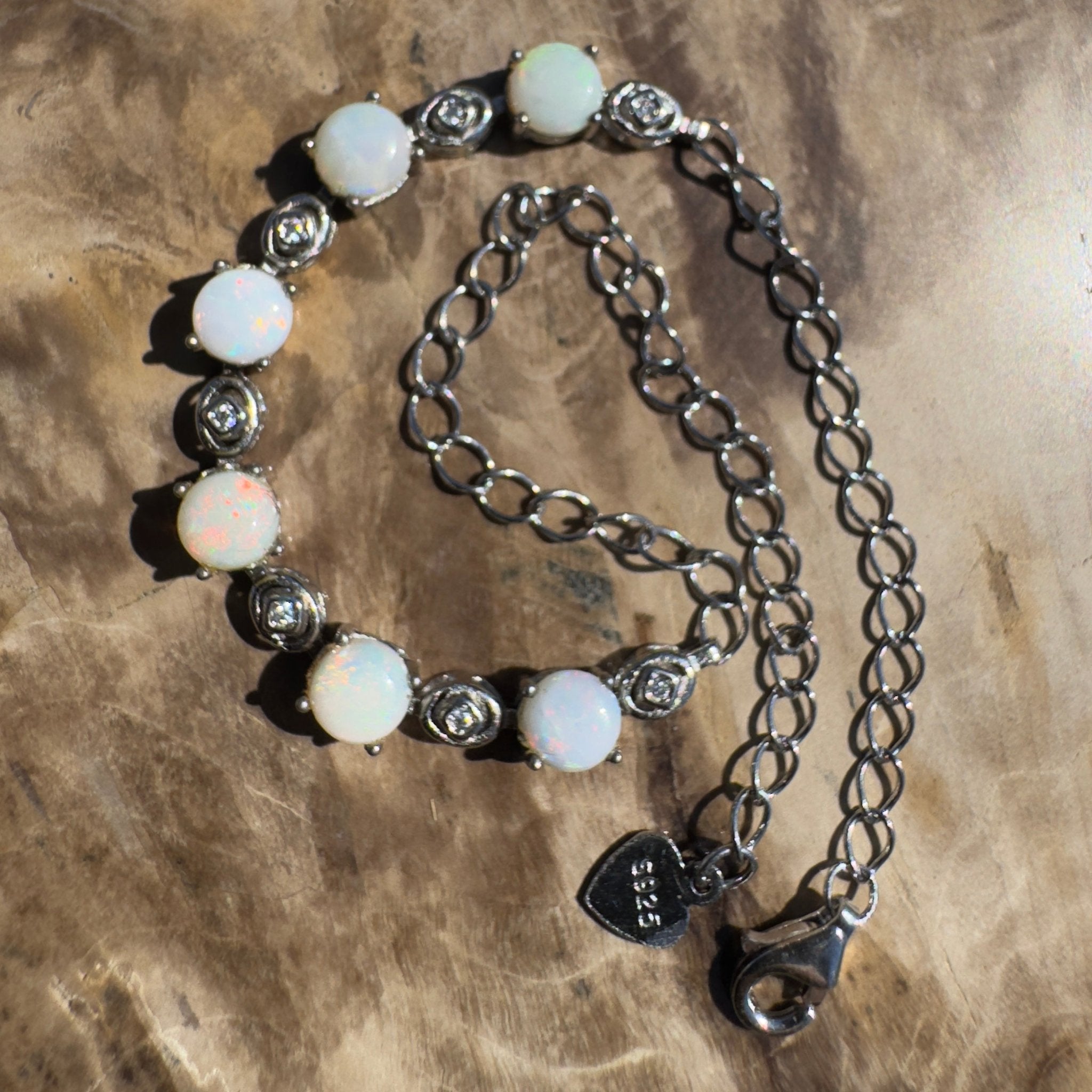 Gibb River Light ~ 1.8ct Coober Pedy Opal and Cubic Zirconia 925 Sterling Silver Bracelet