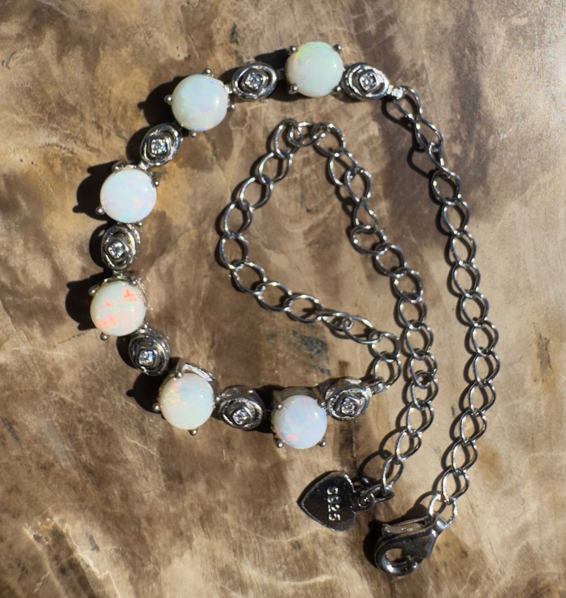Gibb River Light ~ 1.8ct Coober Pedy Opal and Cubic Zirconia 925 Sterling Silver Bracelet