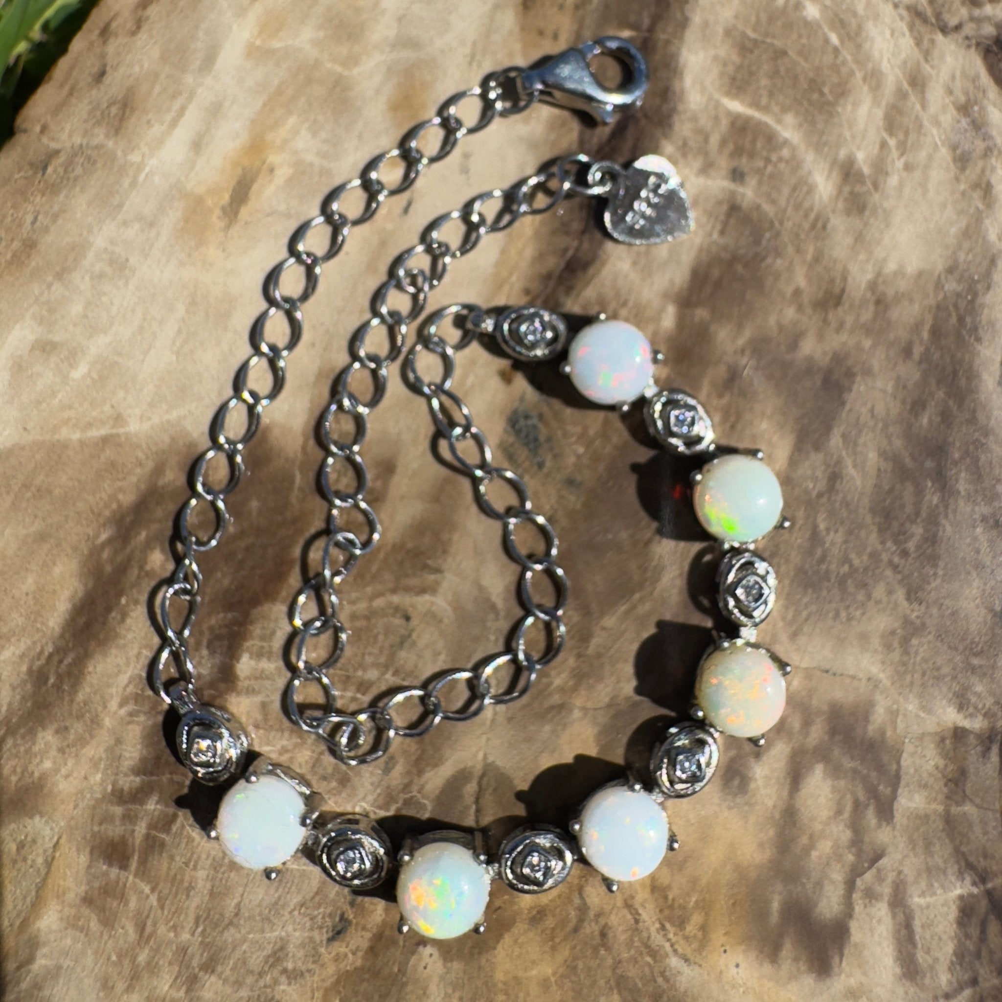 Gibb River Light ~ 1.8ct Coober Pedy Opal and Cubic Zirconia 925 Sterling Silver Bracelet