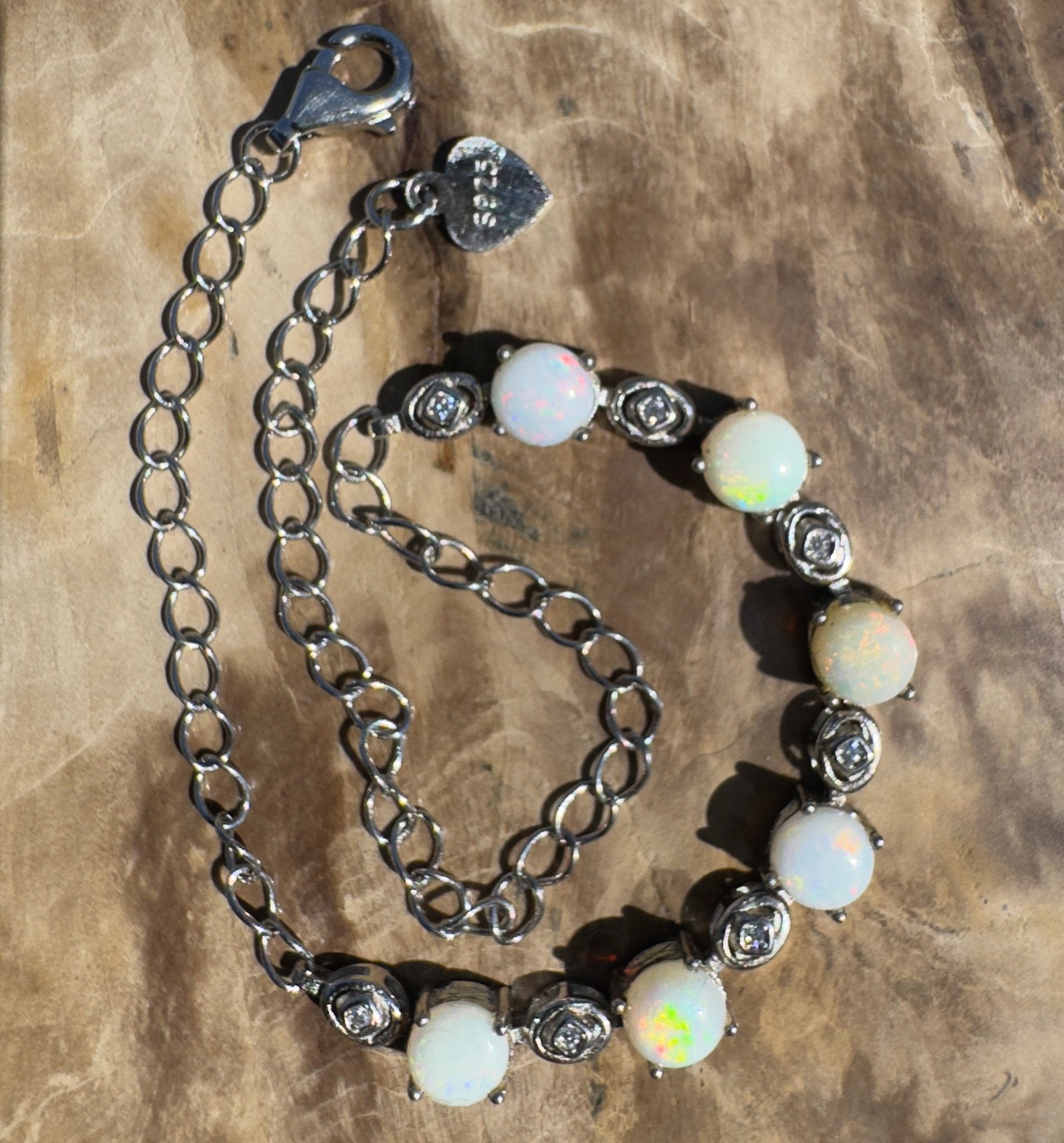 Gibb River Light ~ 1.8ct Coober Pedy Opal and Cubic Zirconia 925 Sterling Silver Bracelet