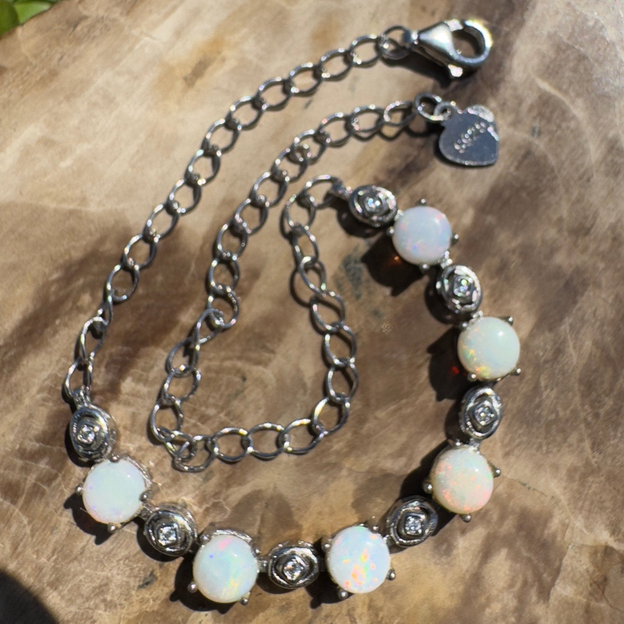 Gibb River Light ~ 1.8ct Coober Pedy Opal and Cubic Zirconia 925 Sterling Silver Bracelet