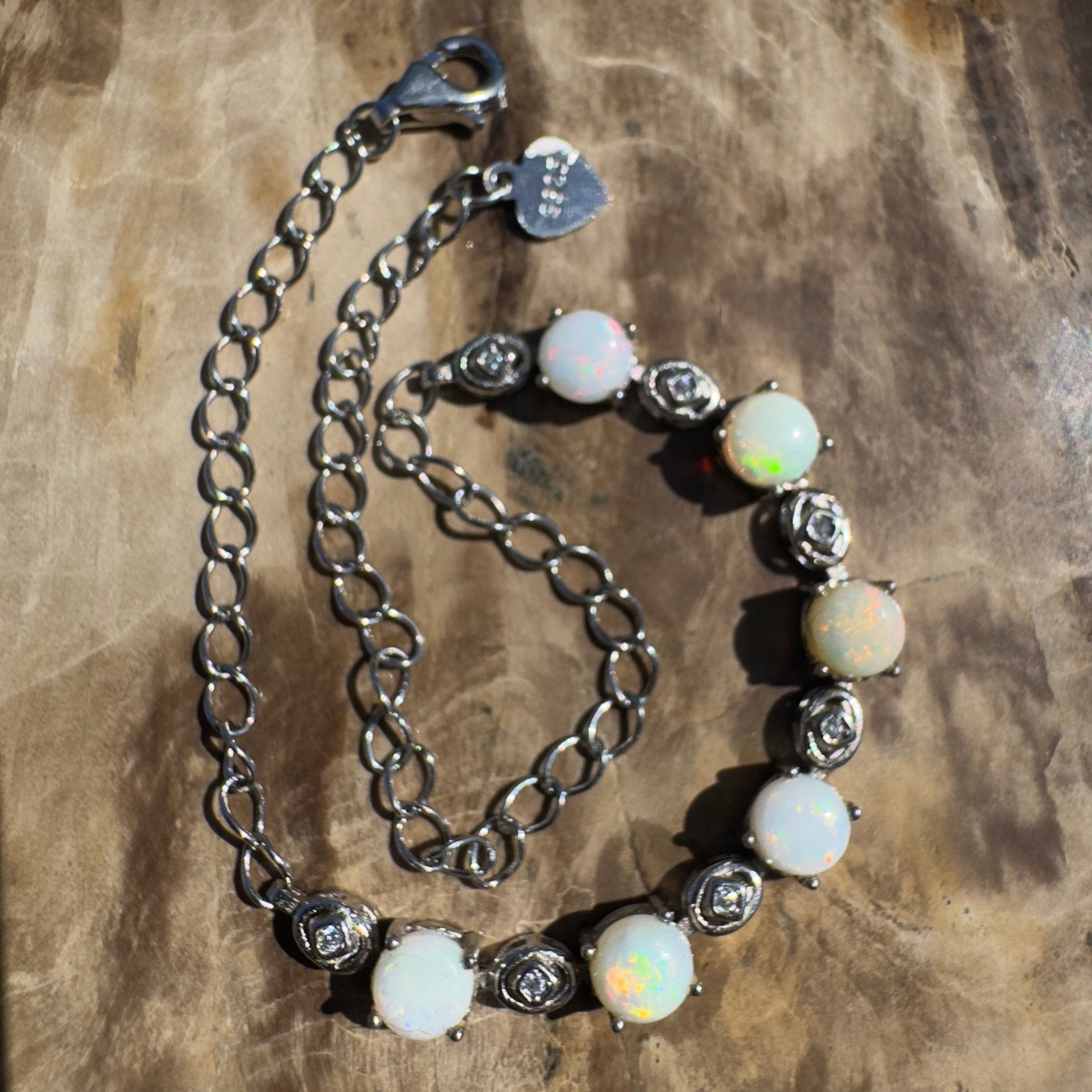 Gibb River Light ~ 1.8ct Coober Pedy Opal and Cubic Zirconia 925 Sterling Silver Bracelet