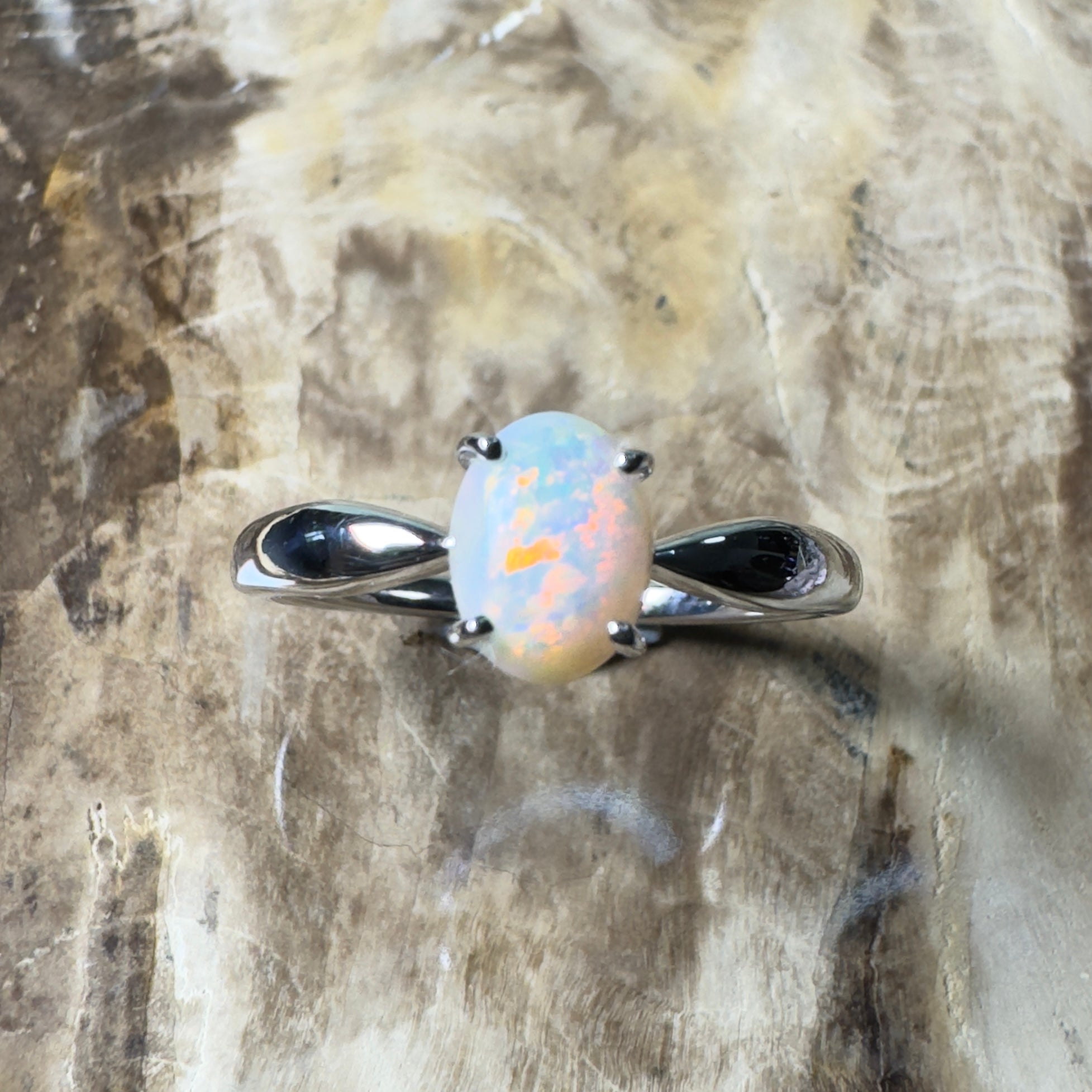 Gibson Plain Fire ~ 0.9ct Solid Coober Pedy Opal 925 Silver Ring