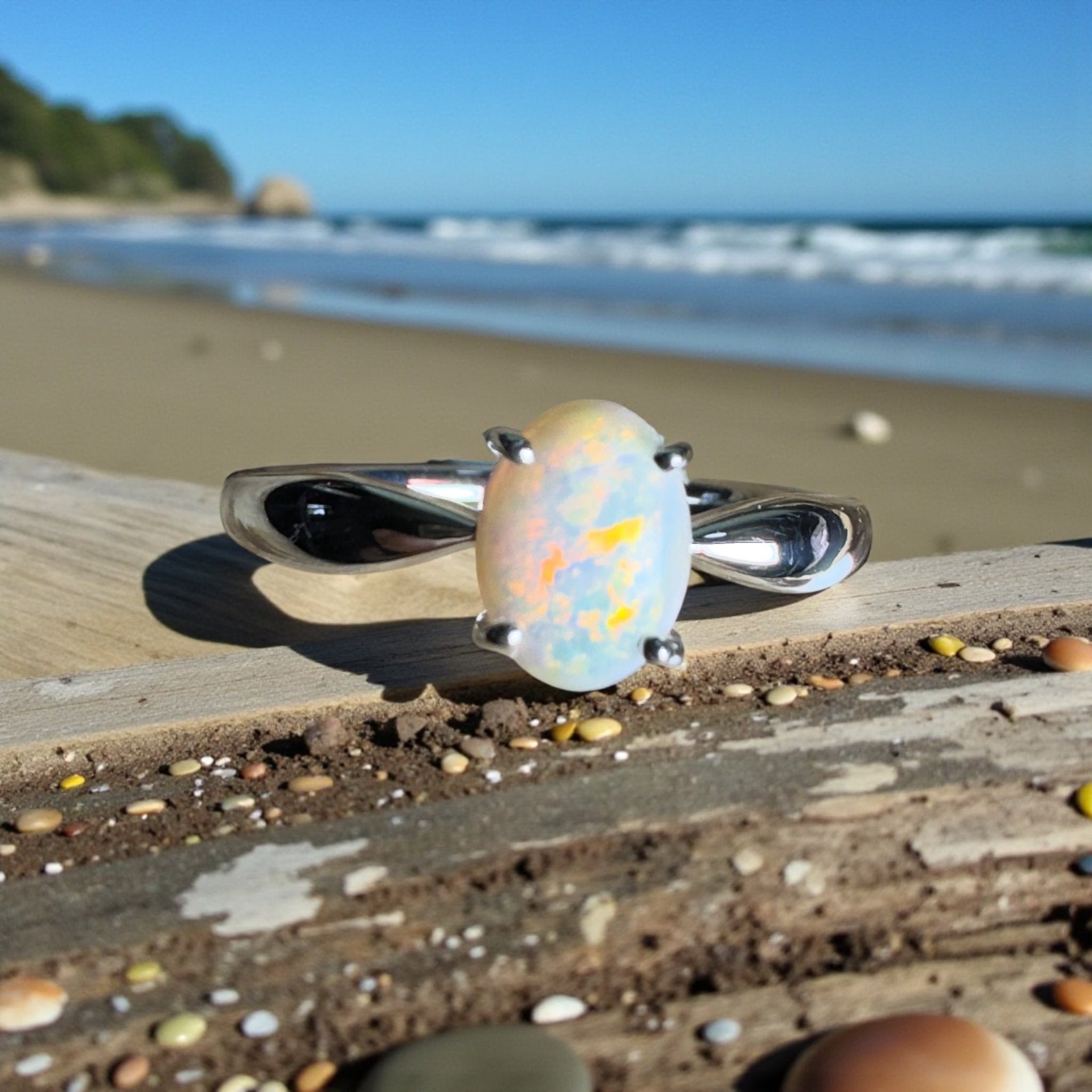 Gibson Plain Fire ~ 0.9ct Solid Coober Pedy Opal 925 Silver Ring