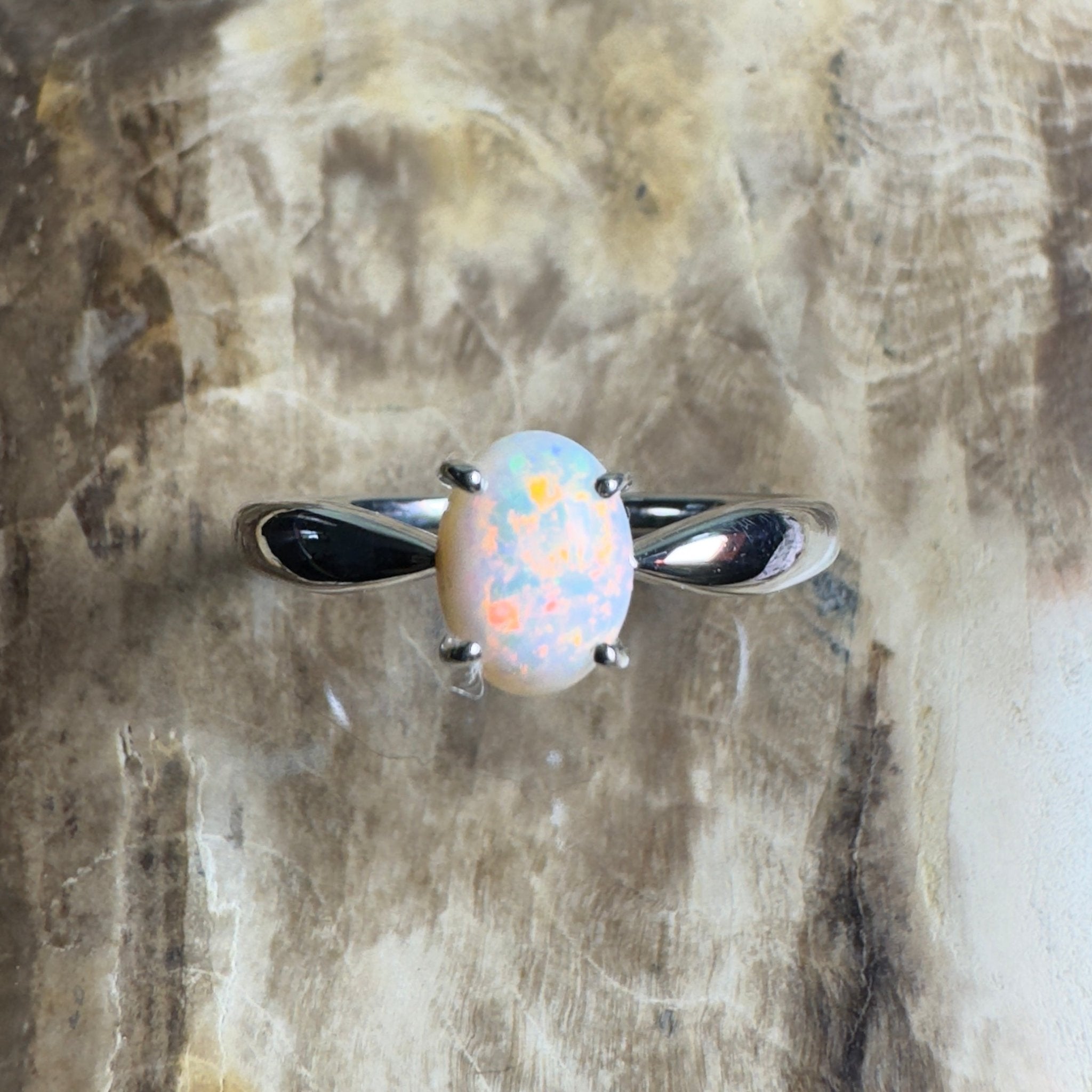 Gibson Plain Fire ~ 0.9ct Solid Coober Pedy Opal 925 Silver Ring