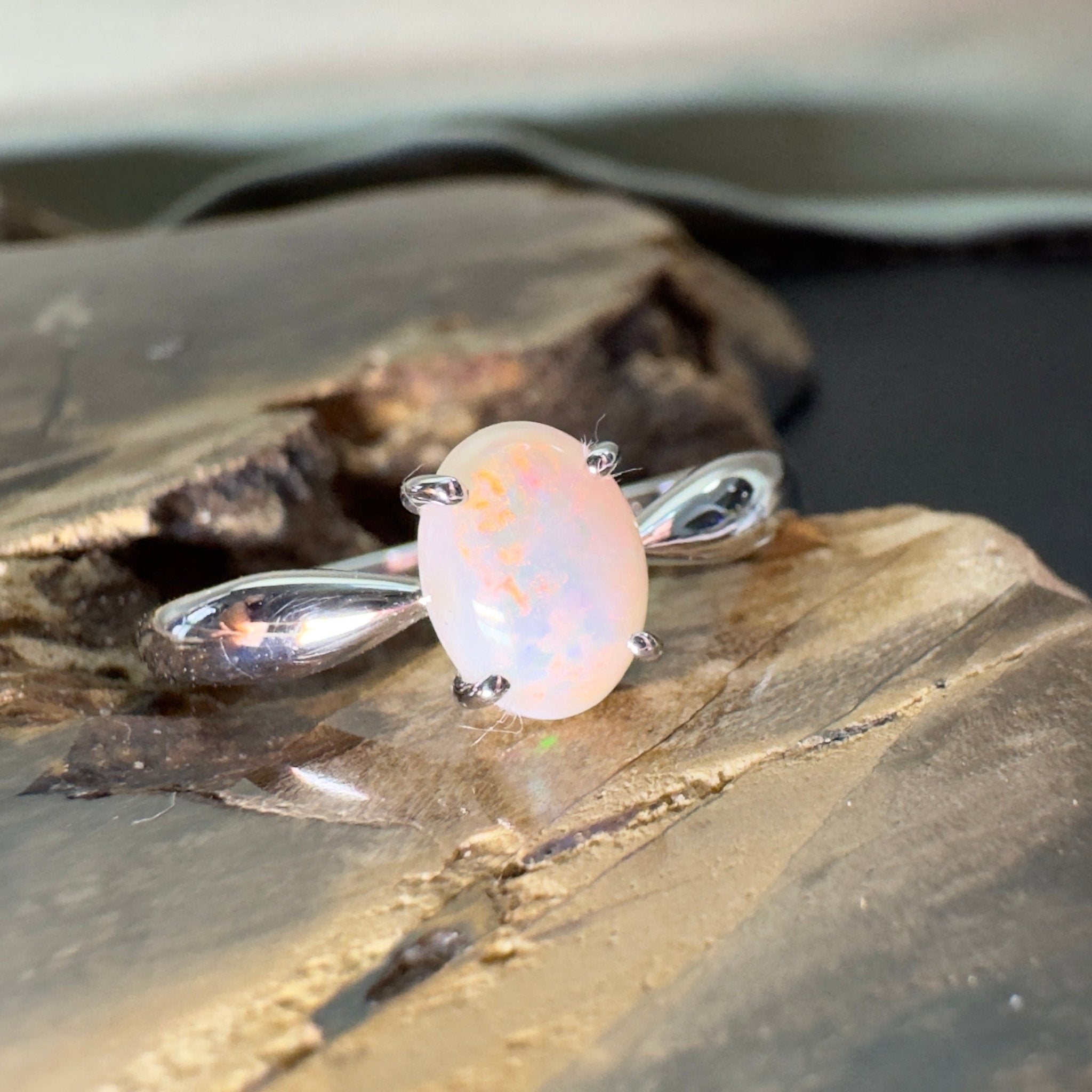 Gibson Plain Fire ~ 0.9ct Solid Coober Pedy Opal 925 Silver Ring