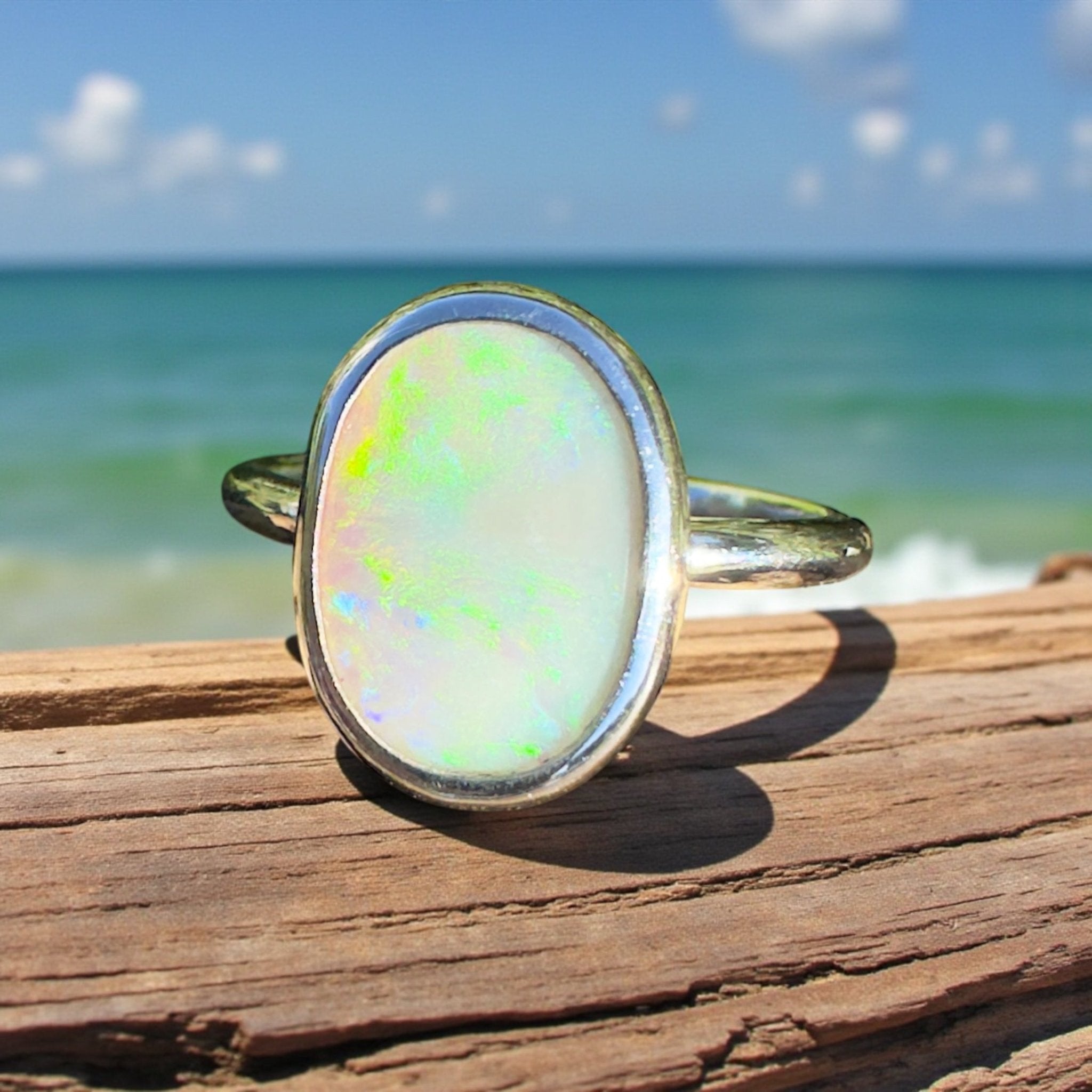 Glasshouse Mountains View ~ 1.3ct Solid Coober Pedy Opal 925 Silver Ring