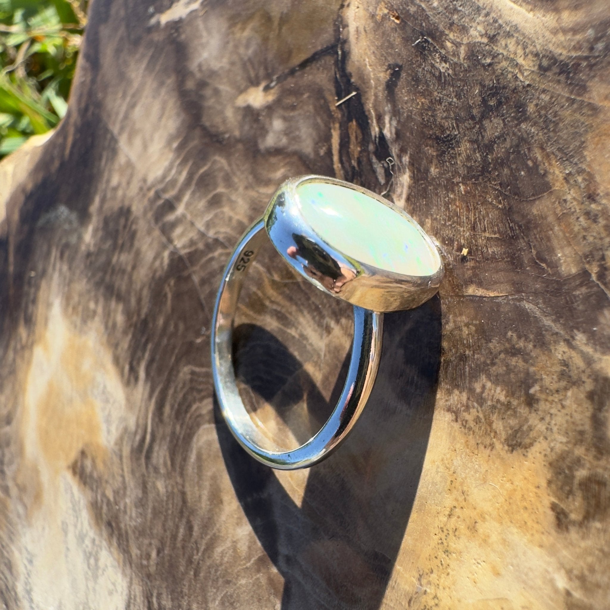 Glasshouse Mountains View ~ 1.3ct Solid Coober Pedy Opal 925 Silver Ring