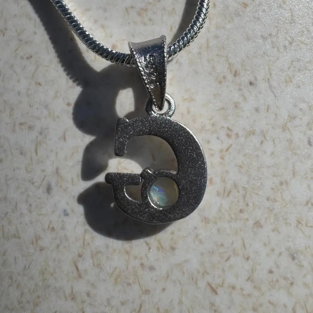 'Gleaming Grace' ~ Handcrafted 0.2ct Solid Lightning Ridge Opal 925 Sterling Silver 'G' Pendant Necklace