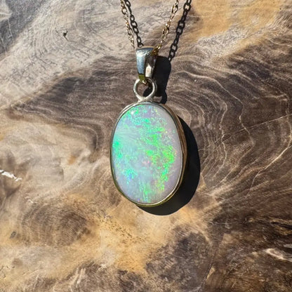 Opal pendant necklace from Golden Dreamtime handcrafted with Lightning Ridge opal in Australian gold