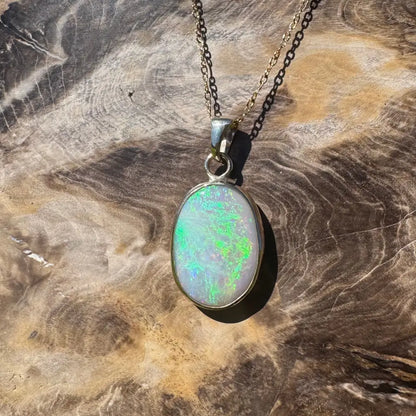 Opal pendant necklace from Golden Dreamtime handcrafted 4.7ct Lightning Ridge semi black opal in 9ct Australian gold