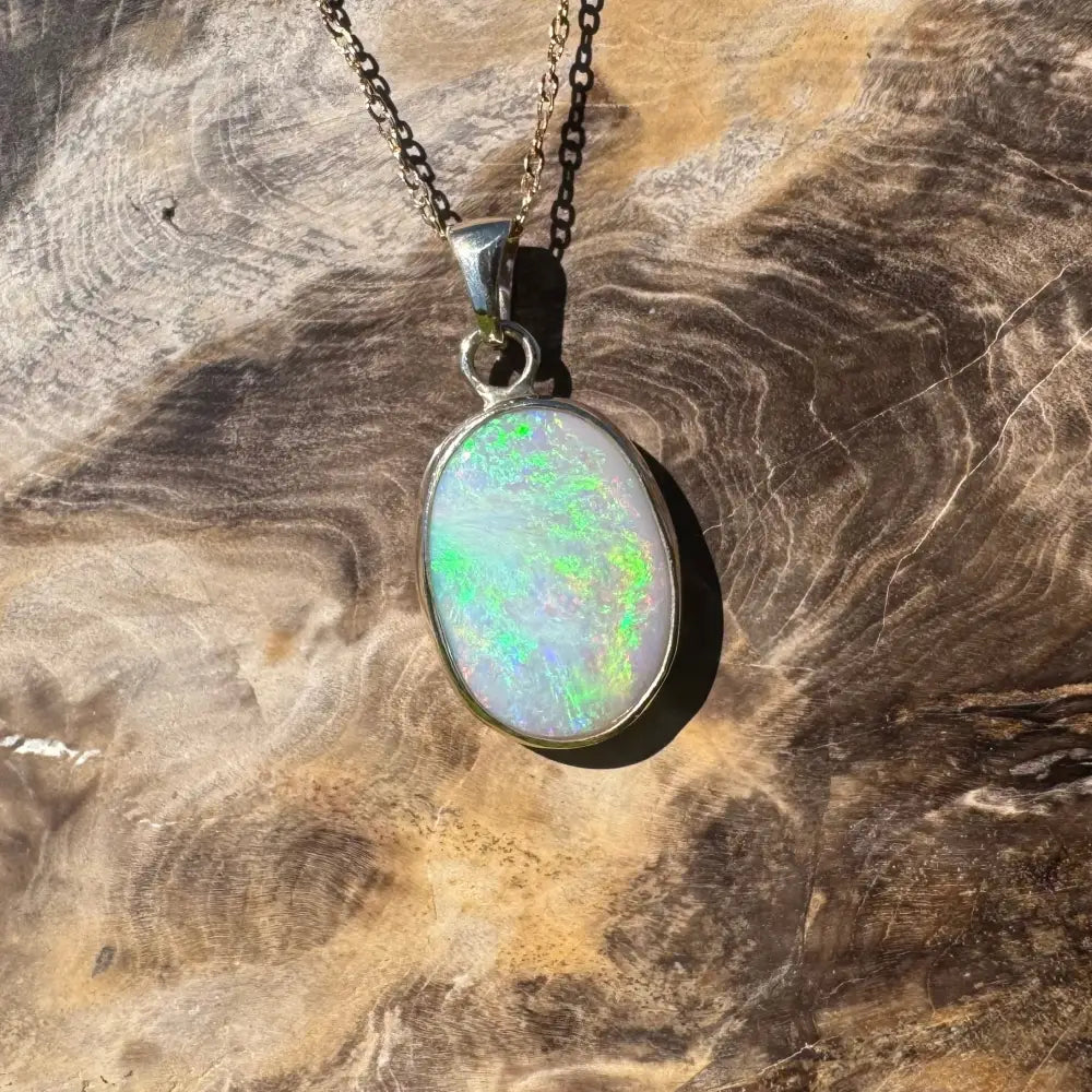 Opal pendant necklace from Golden Dreamtime featuring handcrafted Lightning Ridge semi-black opal