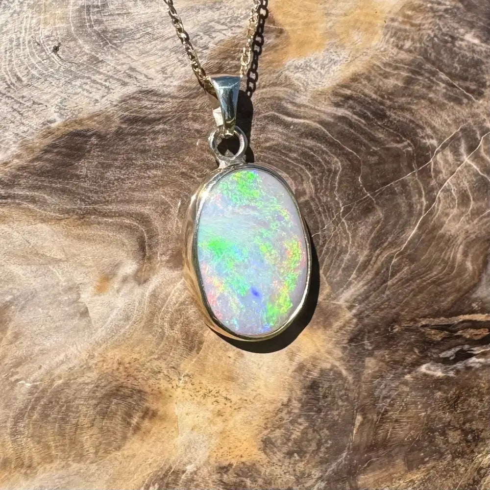 Iridescent opal pendant necklace from Golden Dreamtime handcrafted with 4.7ct Lightning Ridge opal