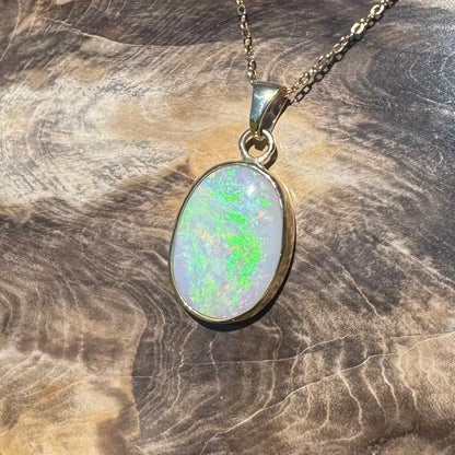 Oval opal pendant necklace in Golden Dreamtime handcrafted 9ct Australian gold setting