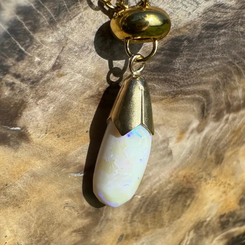 'Golden Horizons' ~ Handcrafted 9ct Solid Gold 3.6ct Lightning Ridge White Opal Pendant