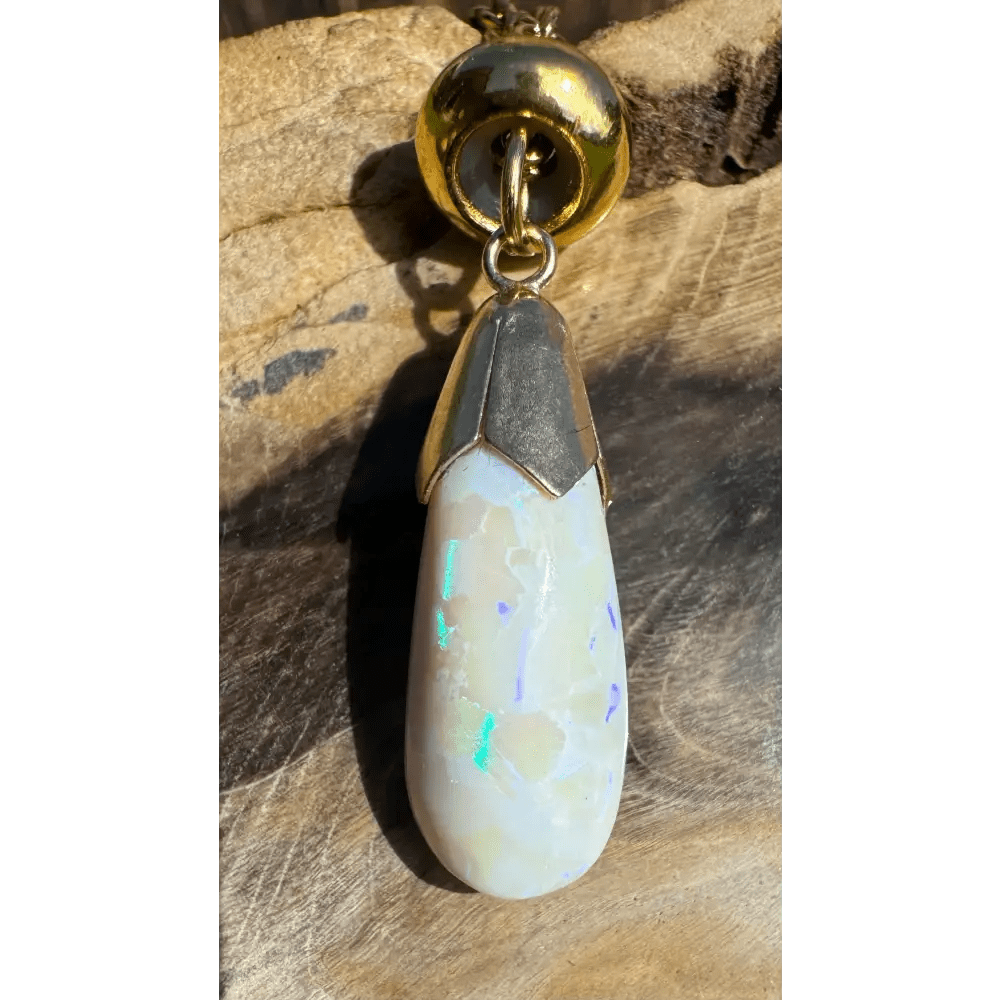 'Golden Horizons' ~ Handcrafted 9ct Solid Gold 3.6ct Lightning Ridge White Opal Pendant