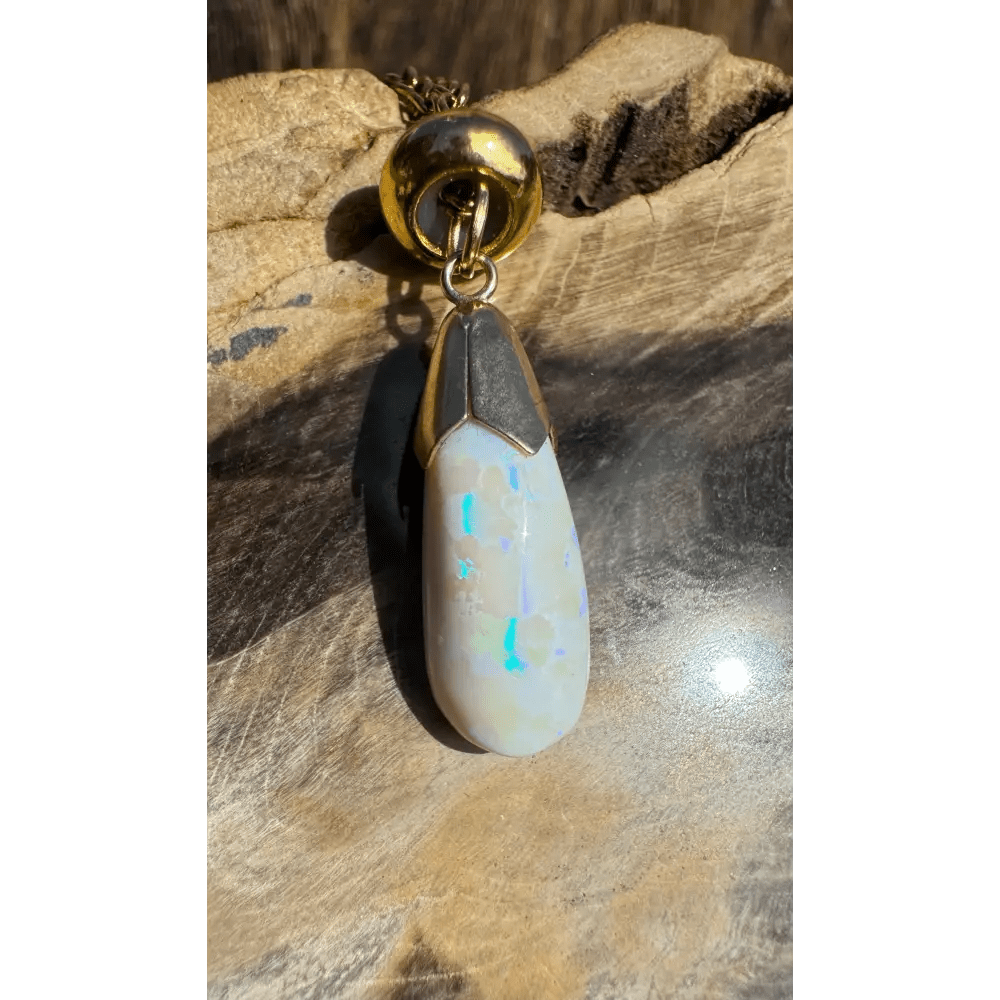 'Golden Horizons' ~ Handcrafted 9ct Solid Gold 3.6ct Lightning Ridge White Opal Pendant