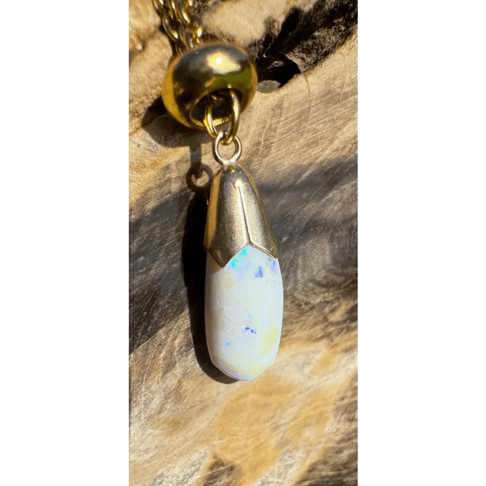 'Golden Horizons' ~ Handcrafted 9ct Solid Gold 3.6ct Lightning Ridge White Opal Pendant