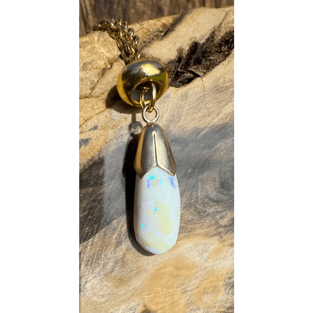 'Golden Horizons' ~ Handcrafted 9ct Solid Gold 3.6ct Lightning Ridge White Opal Pendant