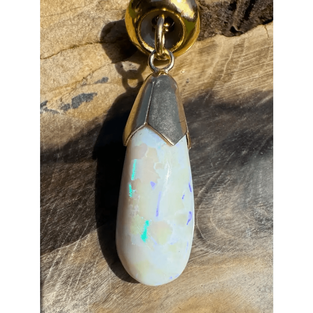 'Golden Horizons' ~ Handcrafted 9ct Solid Gold 3.6ct Lightning Ridge White Opal Pendant