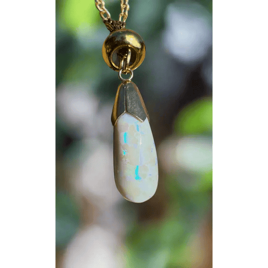 'Golden Horizons' ~ Handcrafted 9ct Solid Gold 3.6ct Lightning Ridge White Opal Pendant