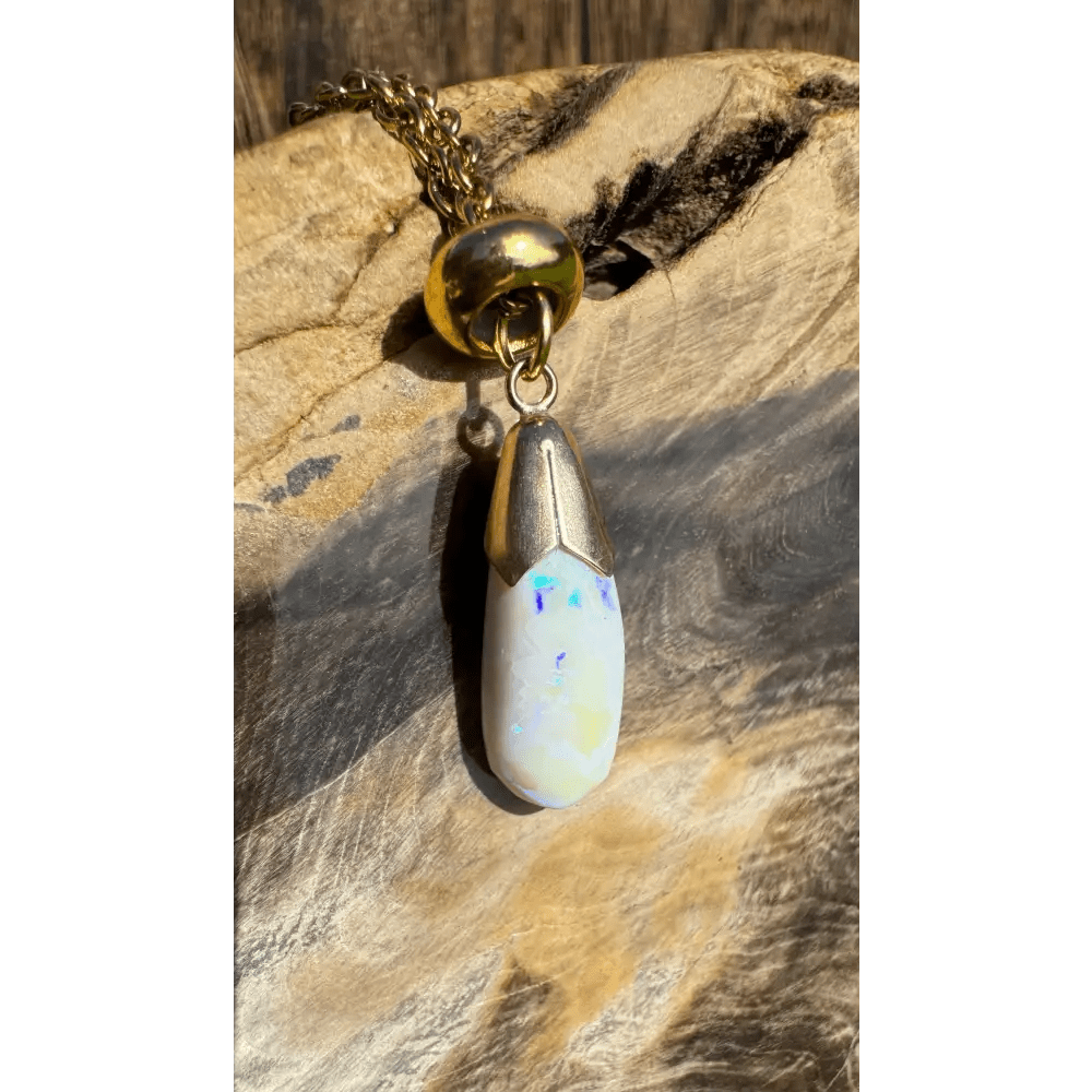 'Golden Horizons' ~ Handcrafted 9ct Solid Gold 3.6ct Lightning Ridge White Opal Pendant