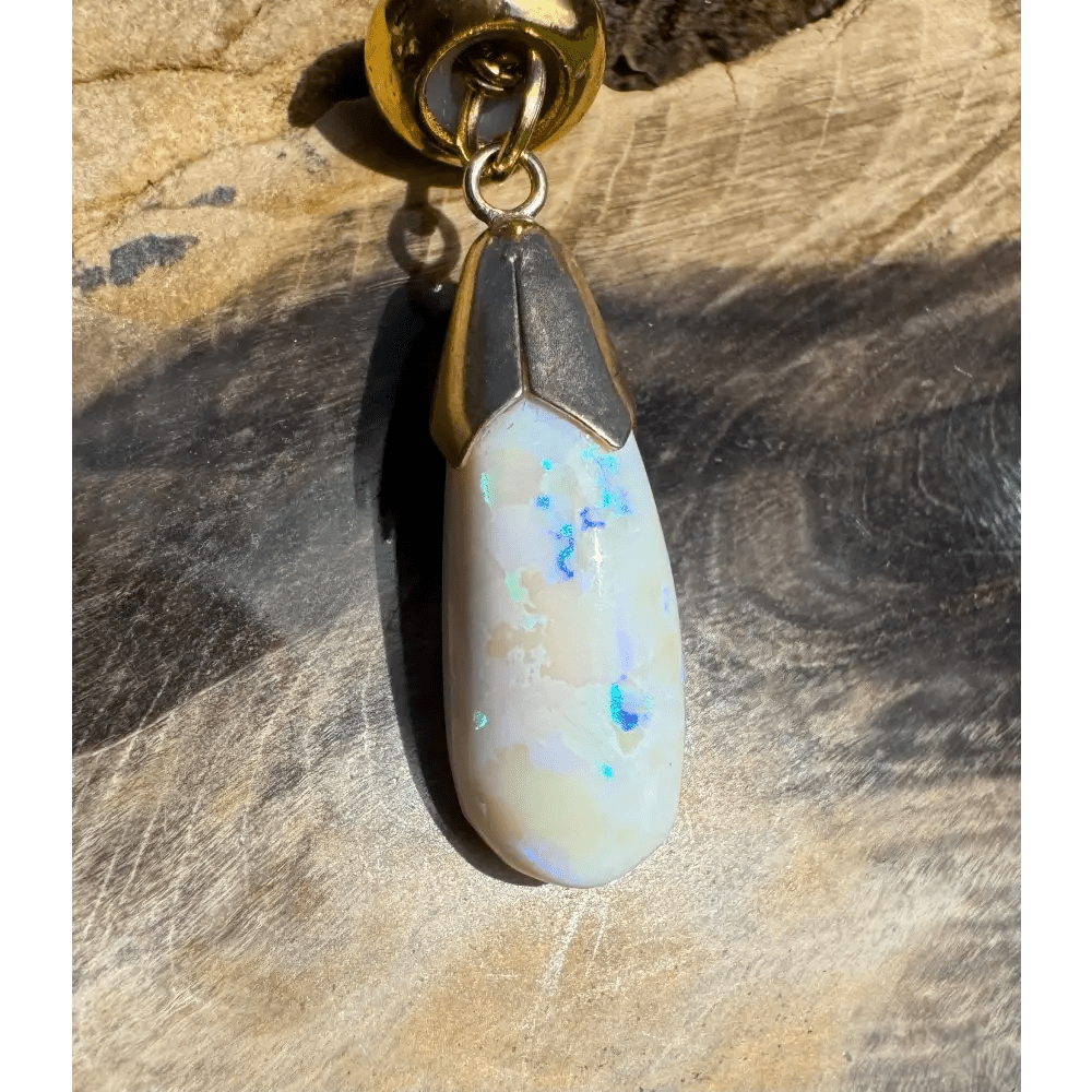 'Golden Horizons' ~ Handcrafted 9ct Solid Gold 3.6ct Lightning Ridge White Opal Pendant