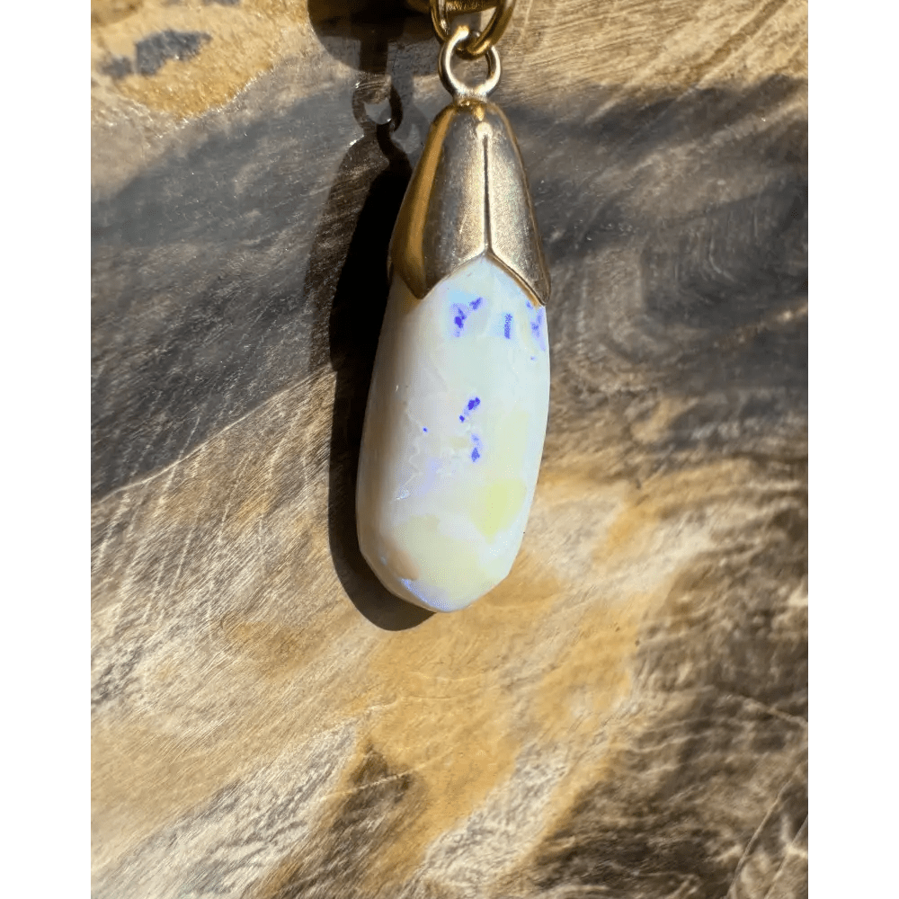 'Golden Horizons' ~ Handcrafted 9ct Solid Gold 3.6ct Lightning Ridge White Opal Pendant