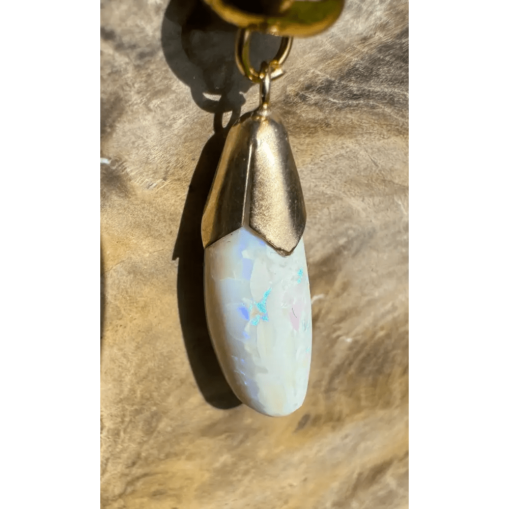 'Golden Horizons' ~ Handcrafted 9ct Solid Gold 3.6ct Lightning Ridge White Opal Pendant