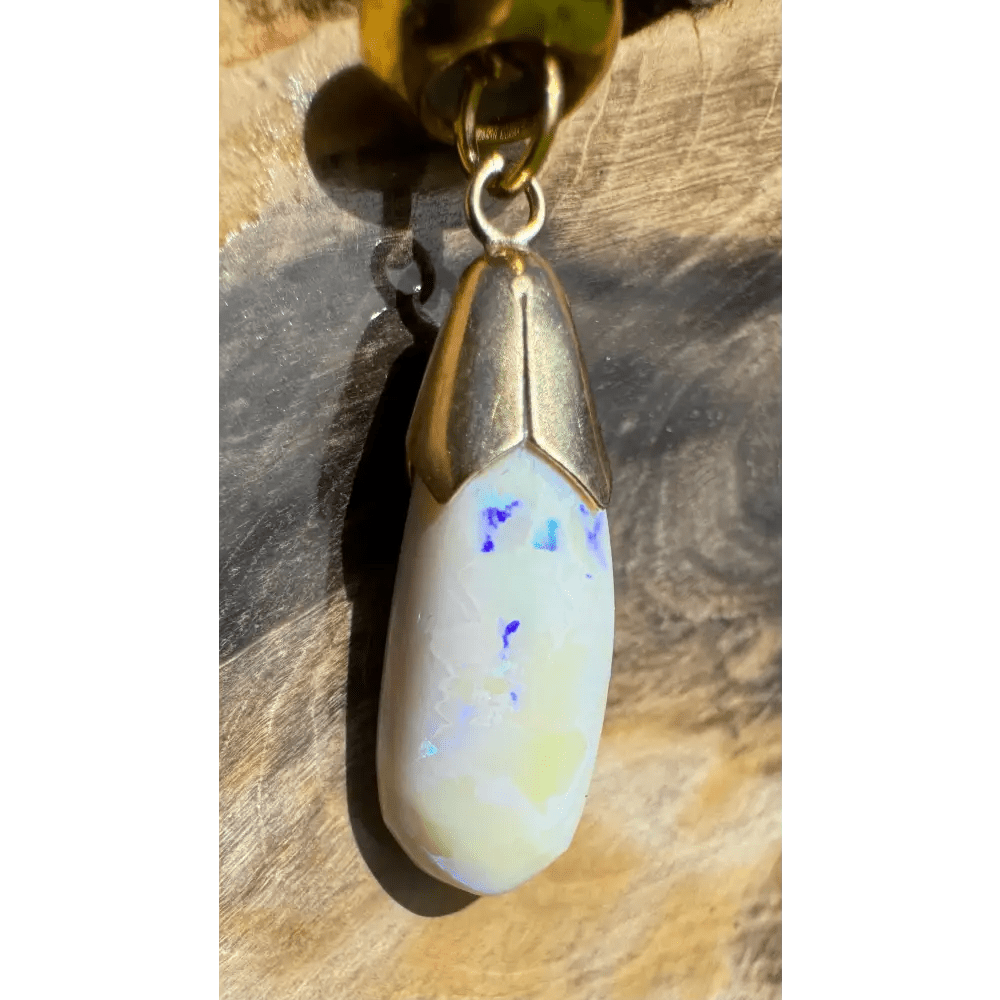 'Golden Horizons' ~ Handcrafted 9ct Solid Gold 3.6ct Lightning Ridge White Opal Pendant