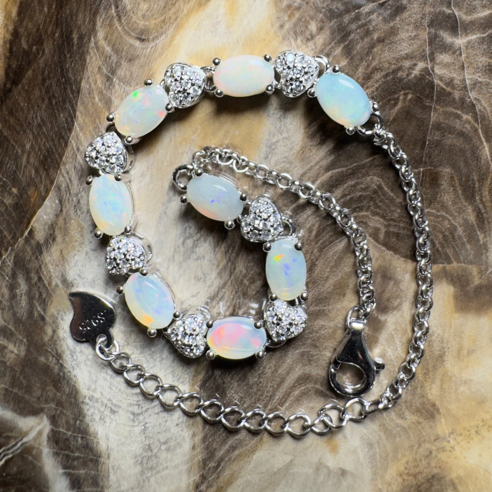 Grampians Glow ~ 2.4ct Coober Pedy Opal 925 Sterling Silver Bracelet
