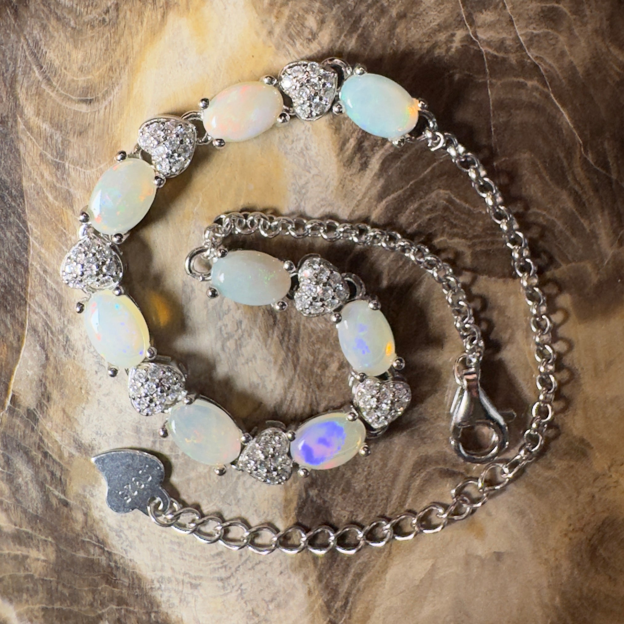 Grampians Glow ~ 2.4ct Coober Pedy Opal 925 Sterling Silver Bracelet