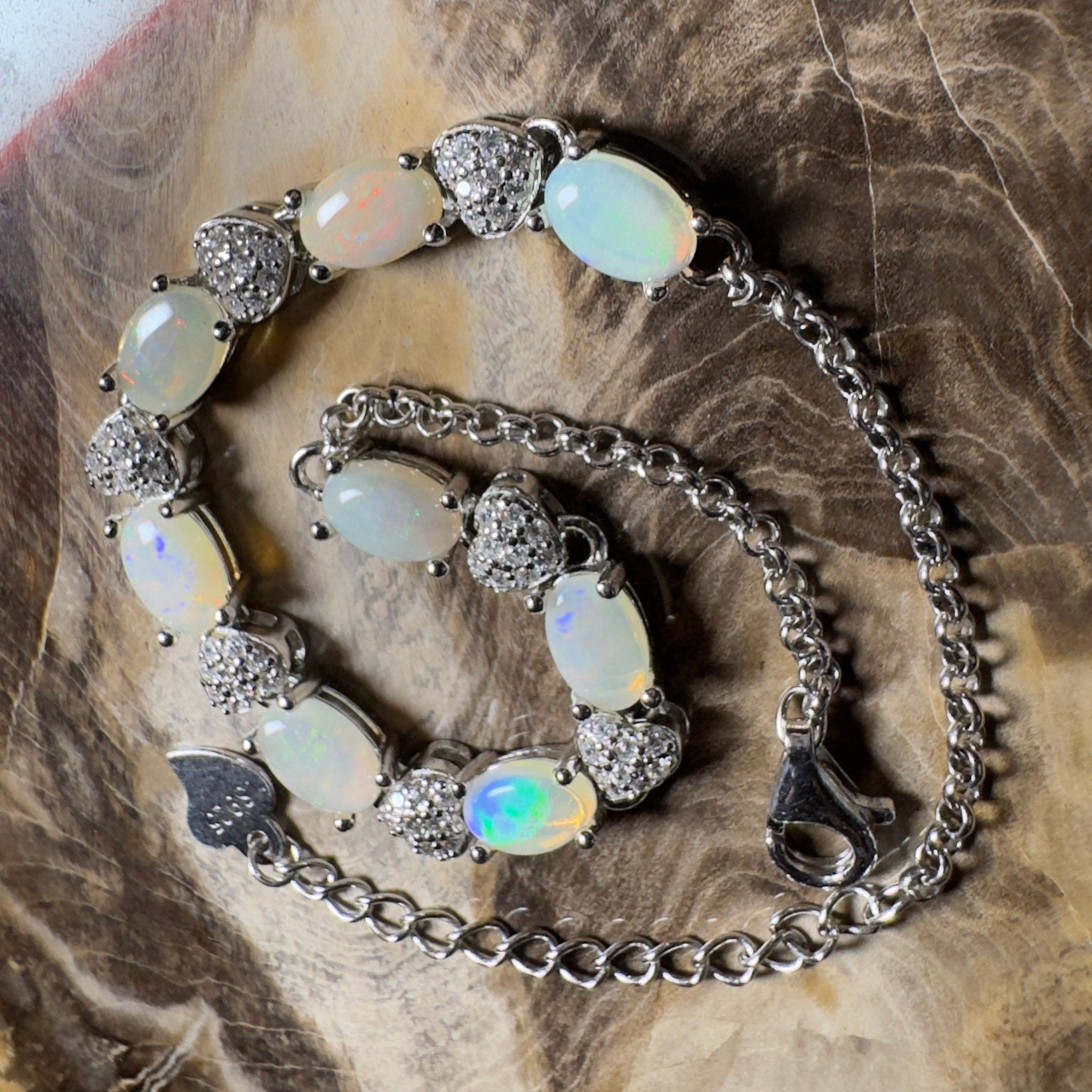 Grampians Glow ~ 2.4ct Coober Pedy Opal 925 Sterling Silver Bracelet