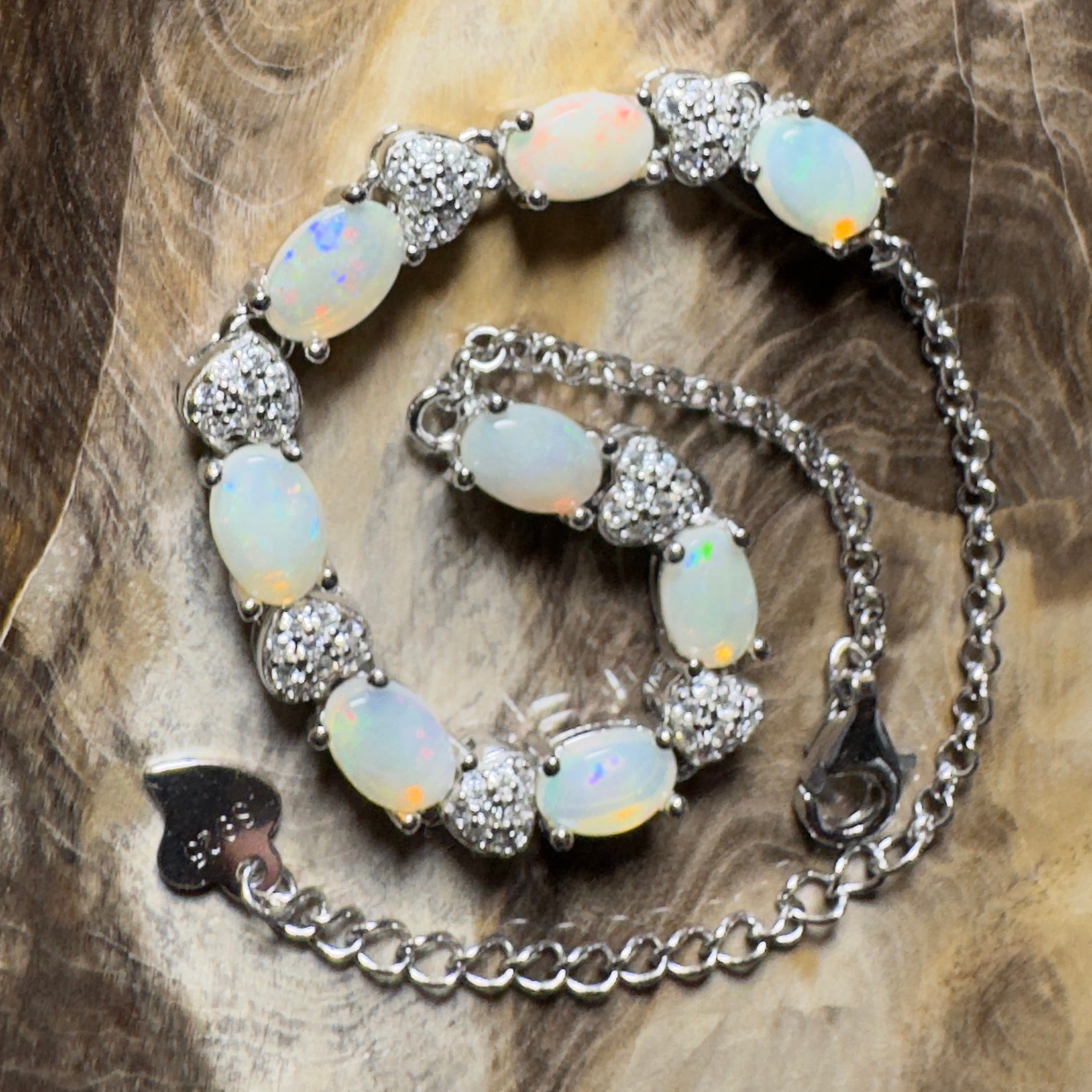 Grampians Glow ~ 2.4ct Coober Pedy Opal 925 Sterling Silver Bracelet