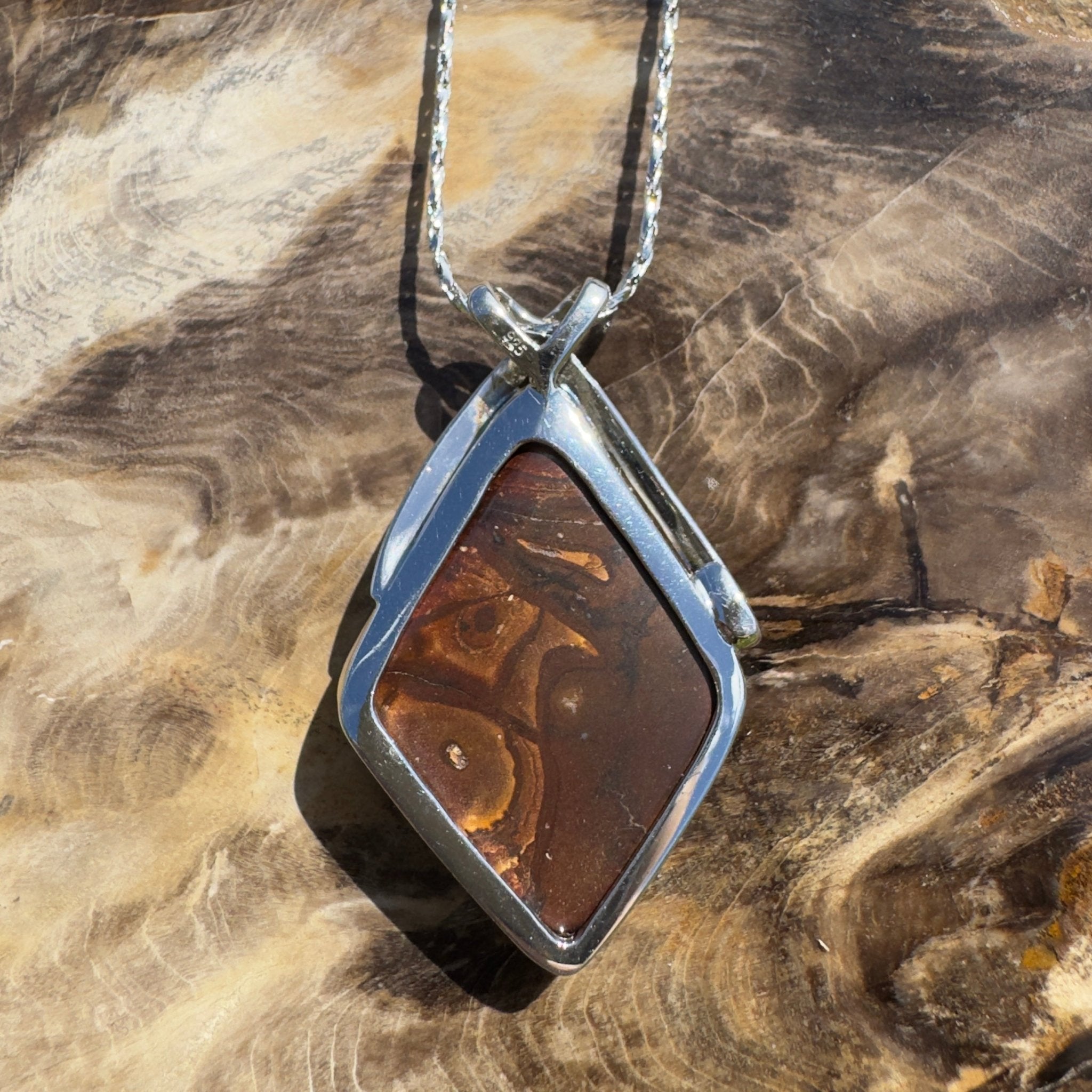 Great Australian Bight ~ Queensland Boulder Opal 925 Sterling Silver Pendant Necklace