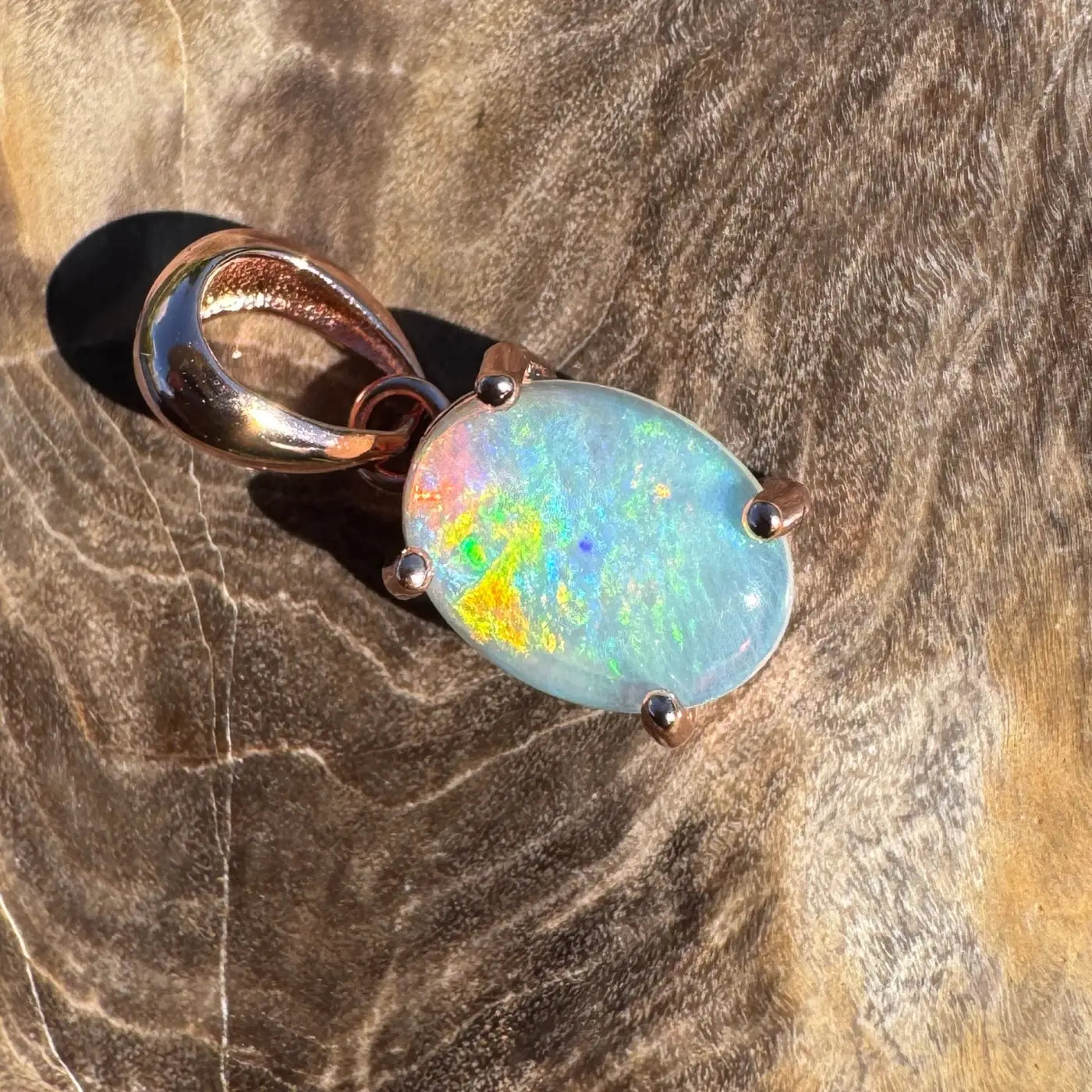 Oval opal pendant with rose gold setting from Great Ocean Drift handcrafted jewelry