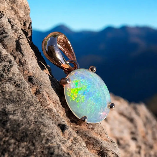 Oval opal pendant with rose gold setting from Great Ocean Drift handcrafted jewelry collection