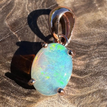 'Great Ocean Drift' ~ Handcrafted 0.9ct Solid Lightning Ridge Crystal Opal Rose Gold Coated 925 Sterling Silver Pendant