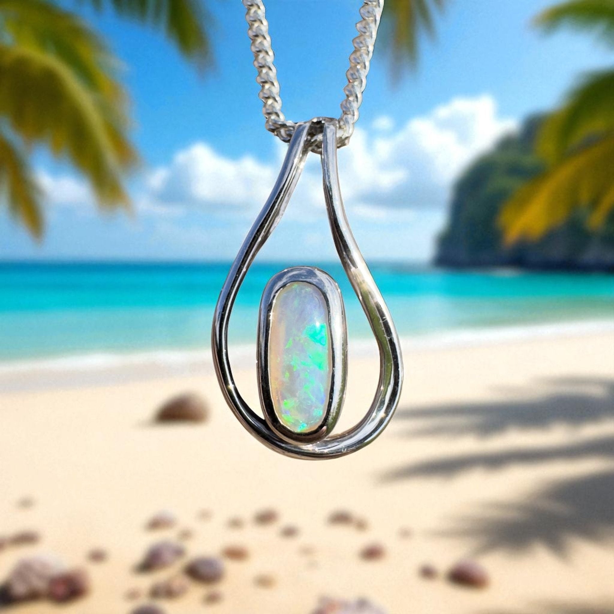 Great Ocean Gleam ~ 1ct Solid Coober Pedy Crystal Opal 925 Sterling Silver Pendant Necklace